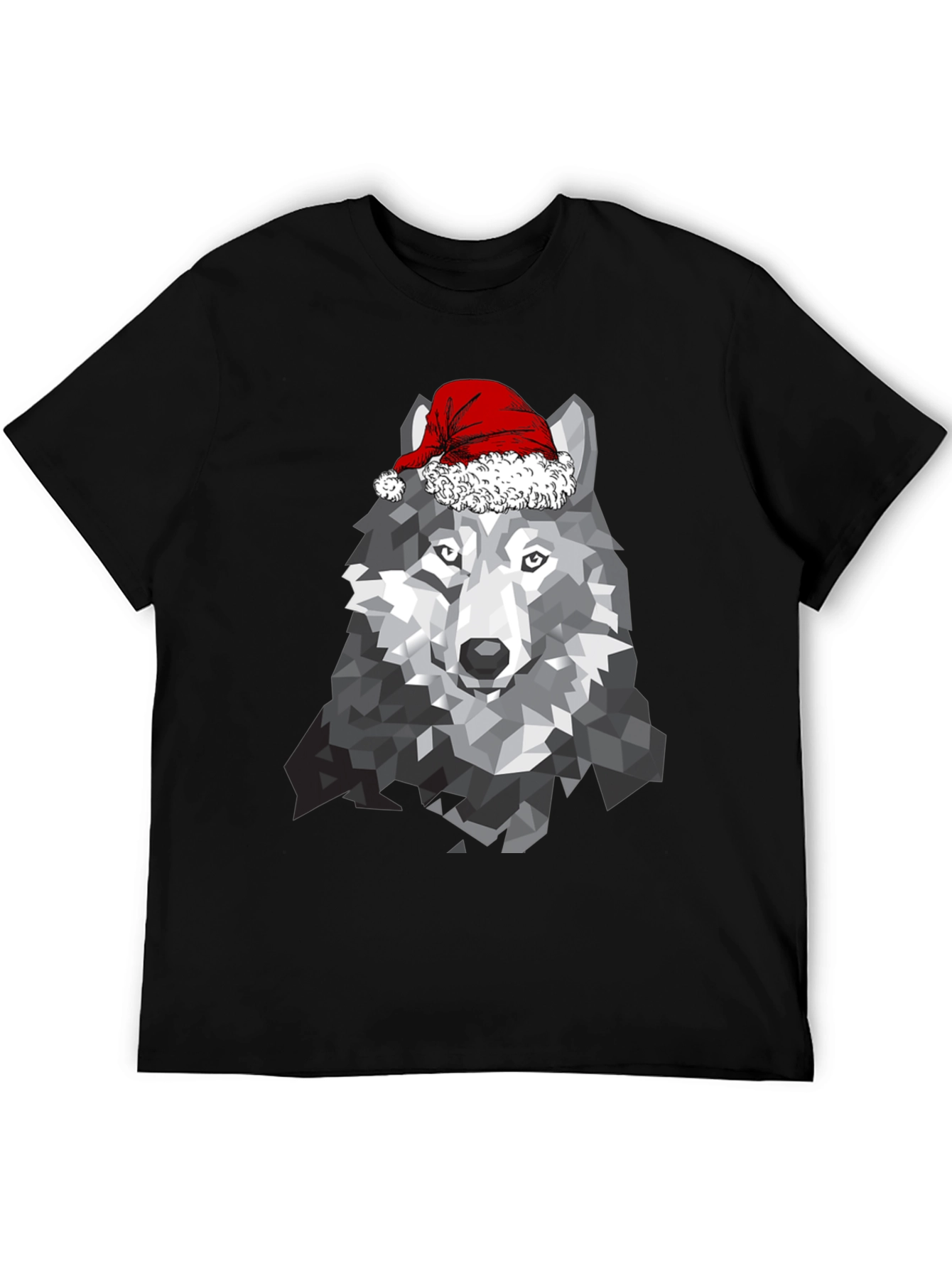 Geometric Wolf Santa Hat T-Shirt