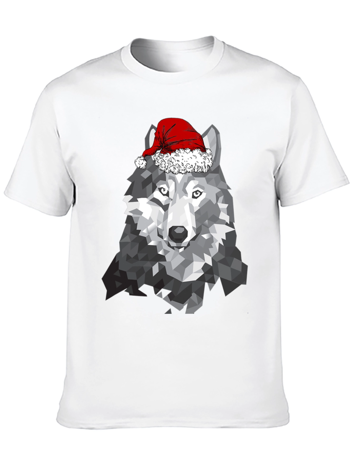 Geometric Wolf Santa Hat T-Shirt