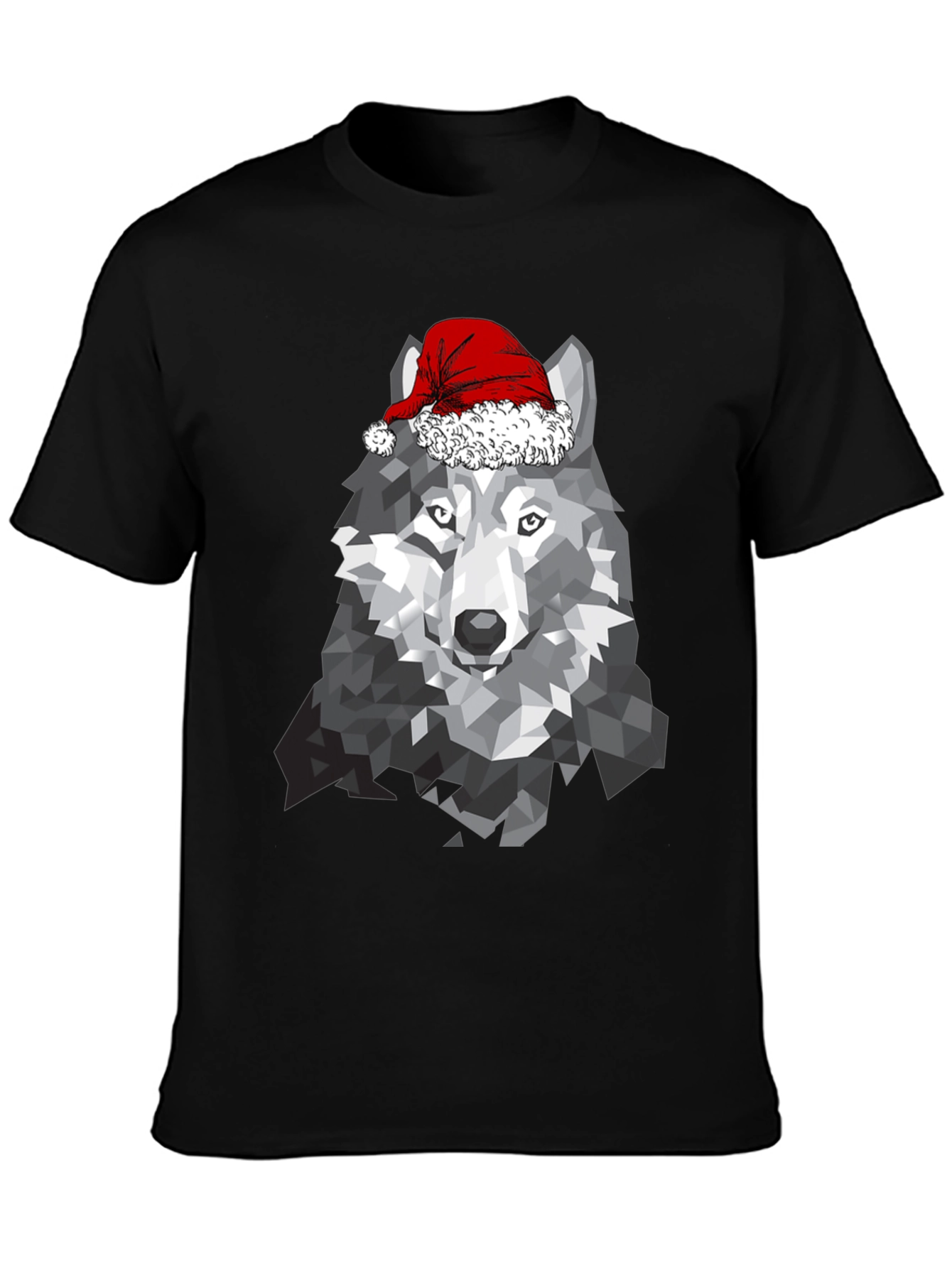Geometric Wolf Santa Hat T-Shirt
