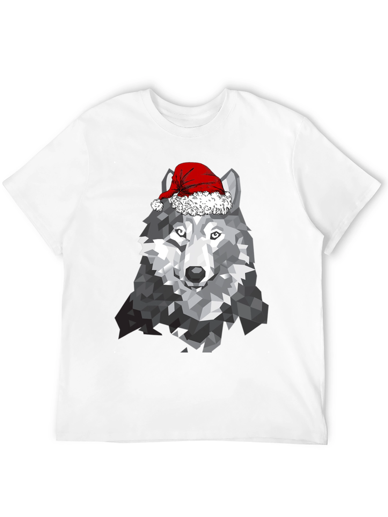 Geometric Wolf Santa Hat T-Shirt