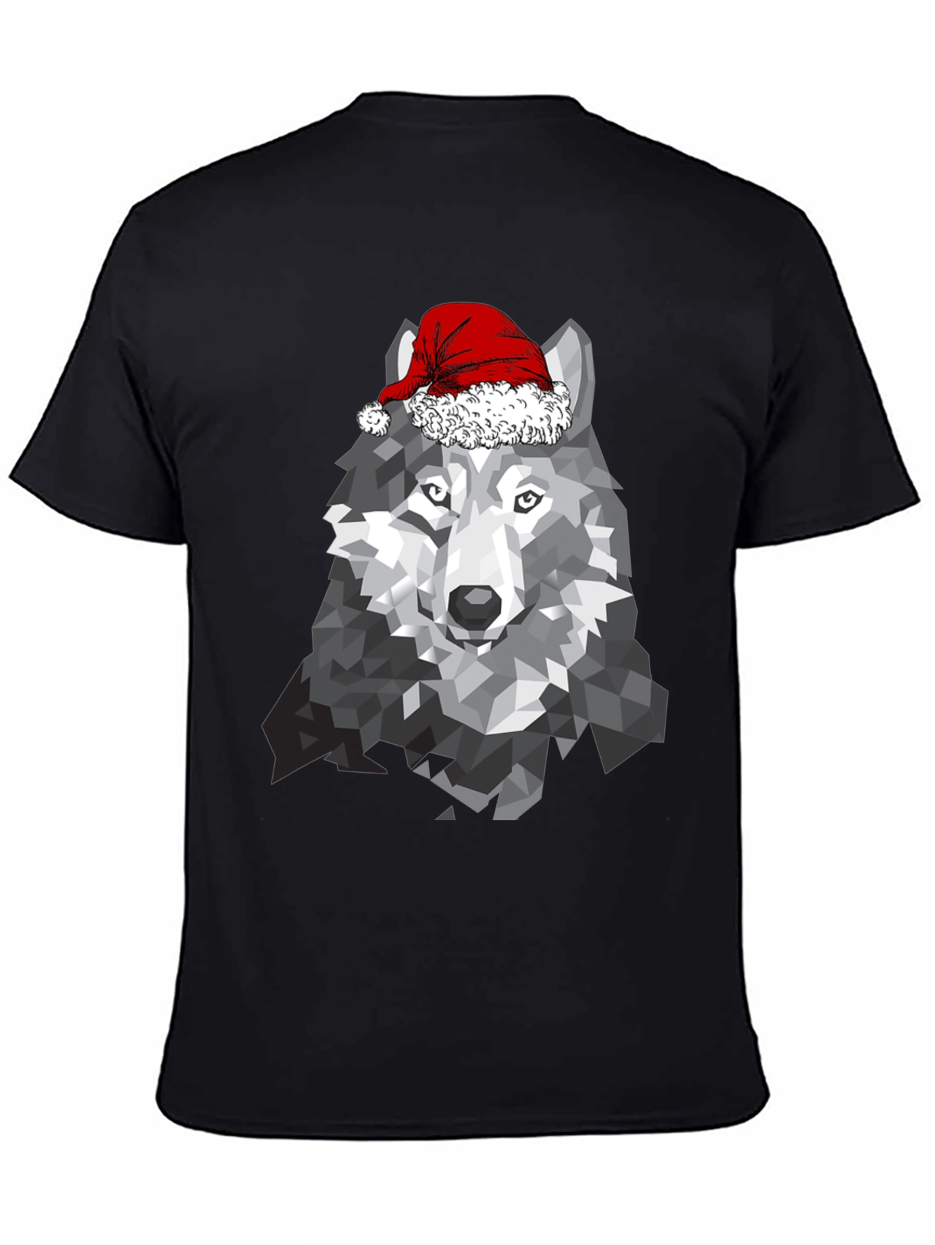 Geometric Wolf Santa Hat T-Shirt