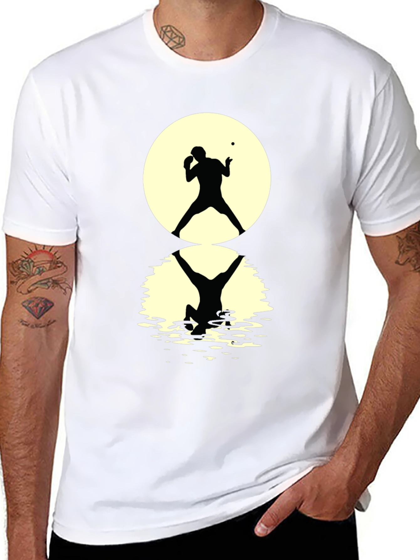 Ping Pong Player Silhouette Graphic Tee - Black