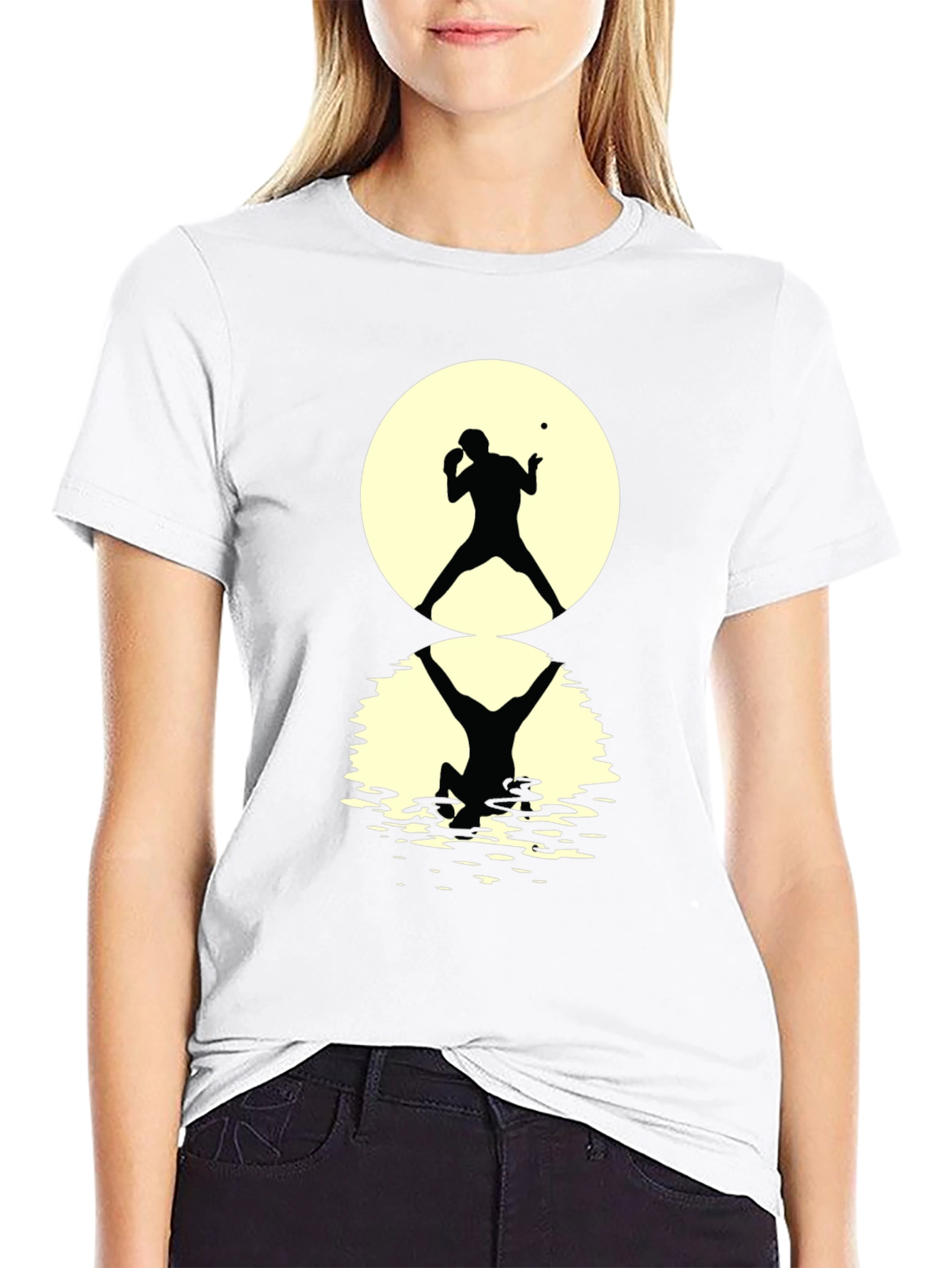 Ping Pong Player Silhouette Graphic Tee - Black