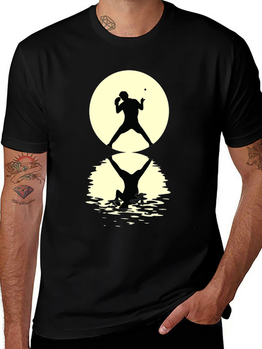 Ping Pong Player Silhouette Graphic Tee - Black
