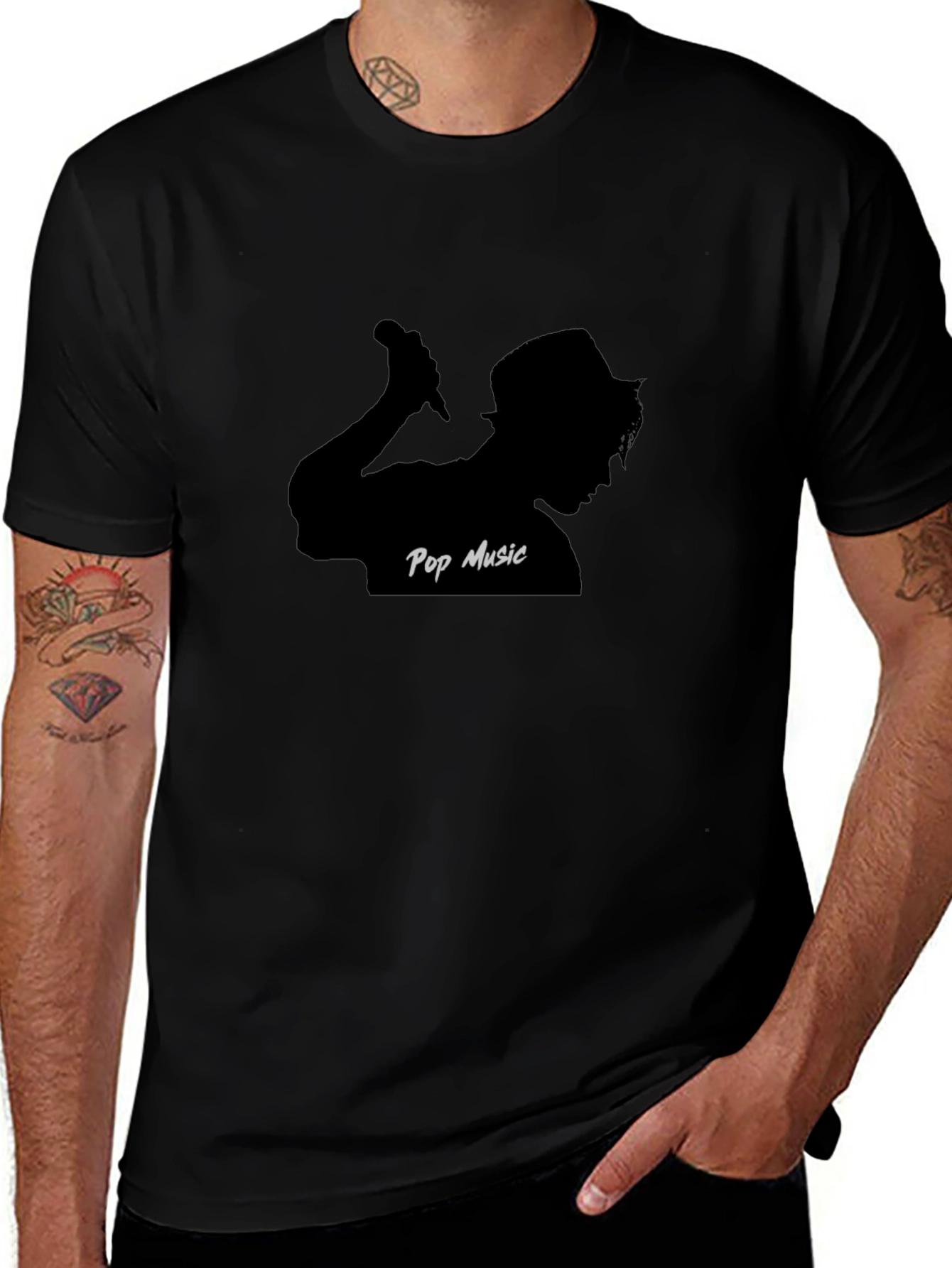 Pop Music Silhouette Graphic Tee - Classic Black T-Shirt