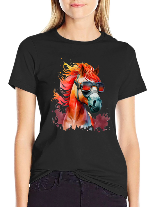 Cool Horse Graphic Tee - Black Cotton Blend