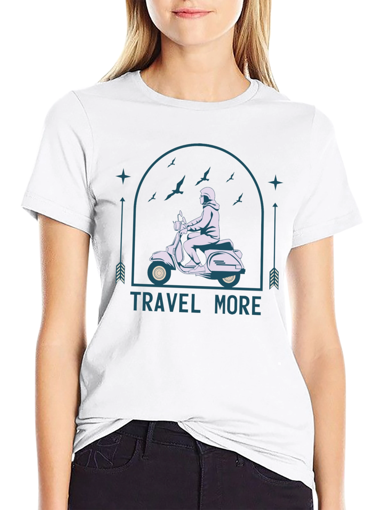 Travel More Black T-Shirt - Scooter Design