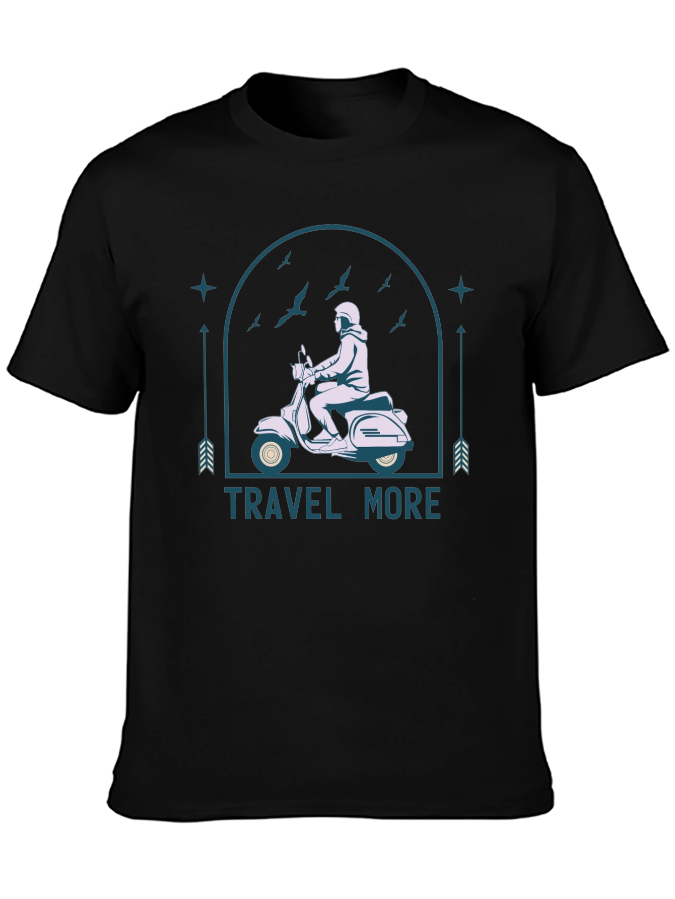 Travel More Black T-Shirt - Scooter Design