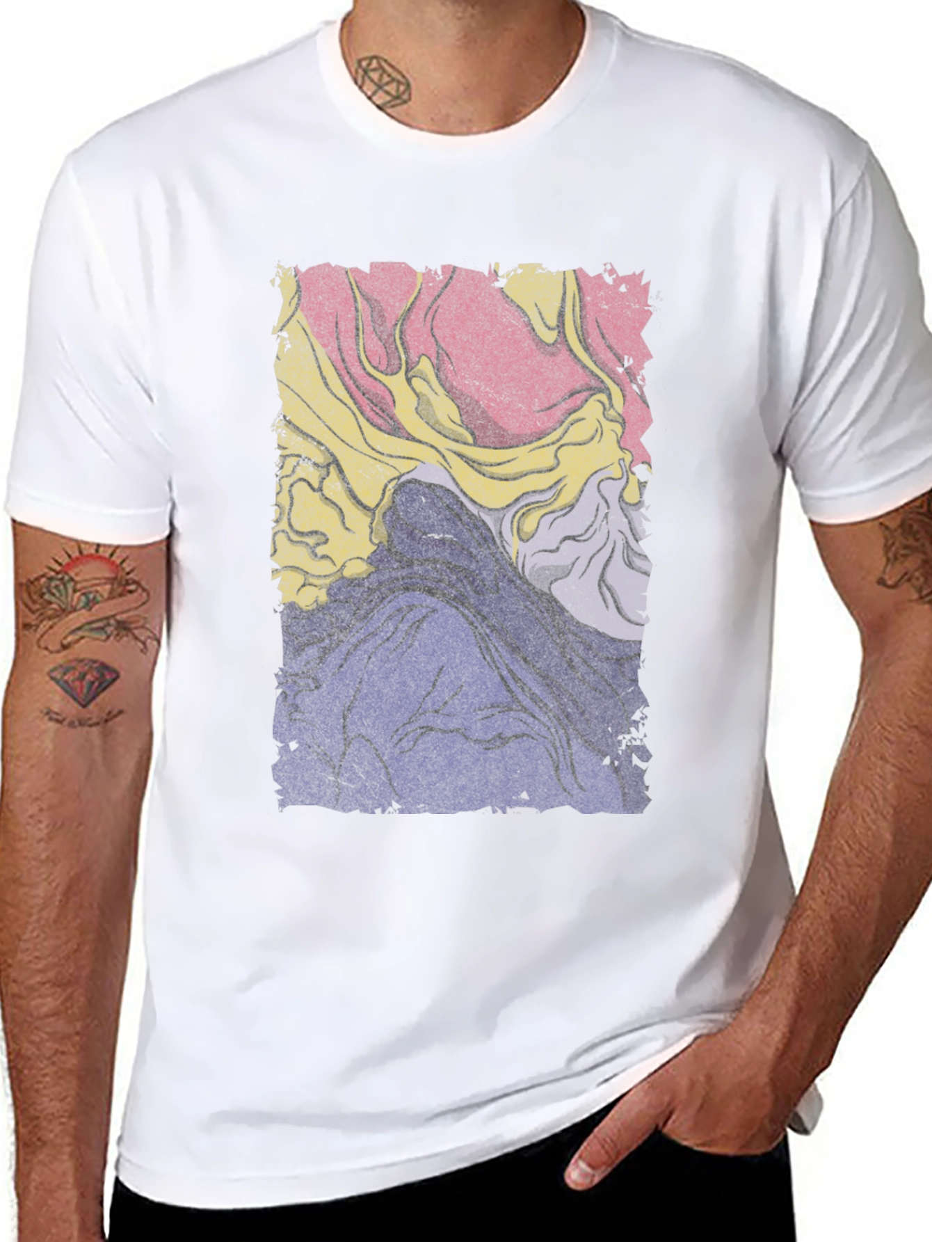 Retro Abstract Graphic Tee - Black Cotton Blend