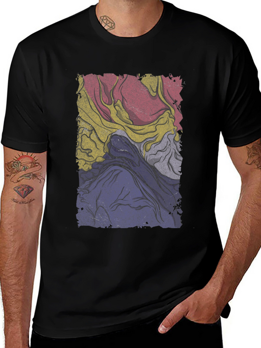 Retro Abstract Graphic Tee - Black Cotton Blend