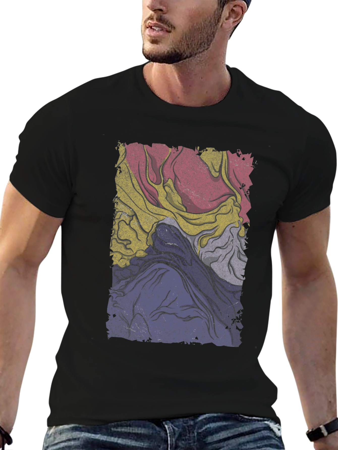 Retro Abstract Graphic Tee - Black Cotton Blend