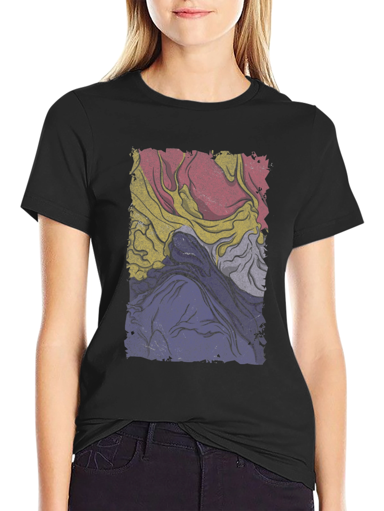 Retro Abstract Graphic Tee - Black Cotton Blend