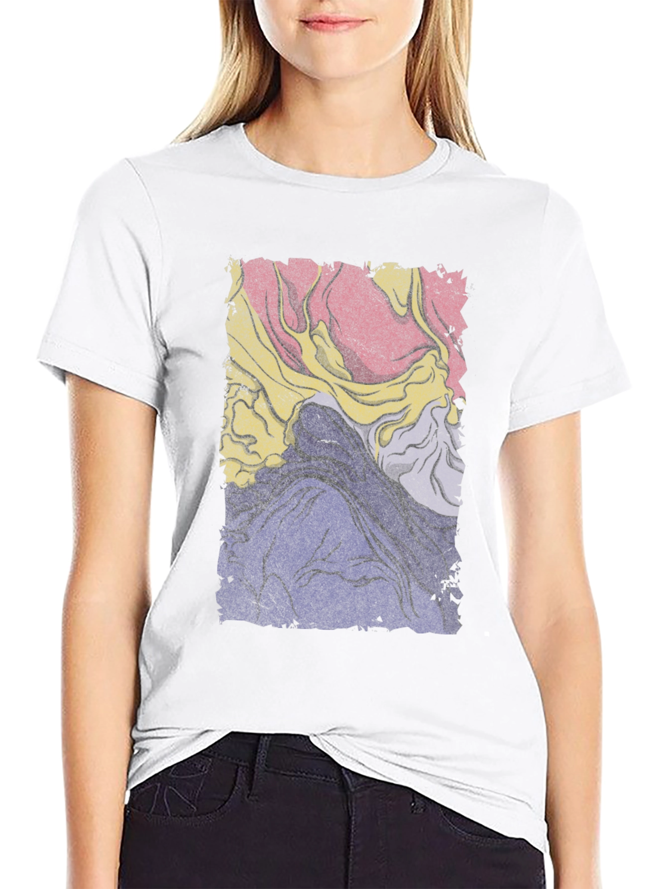 Retro Abstract Graphic Tee - Black Cotton Blend