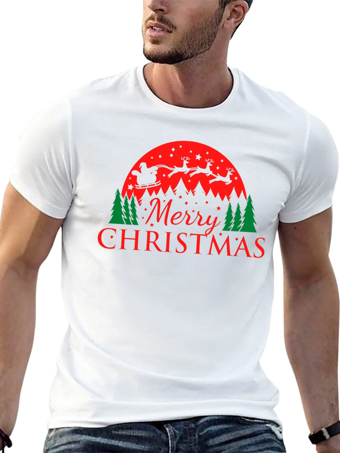 Merry Christmas Santa and Reindeer Graphic Tee