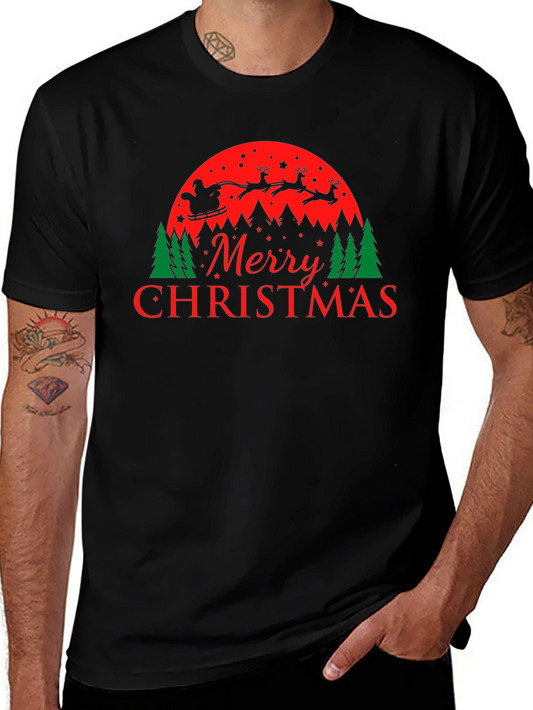 Merry Christmas Santa and Reindeer Graphic Tee