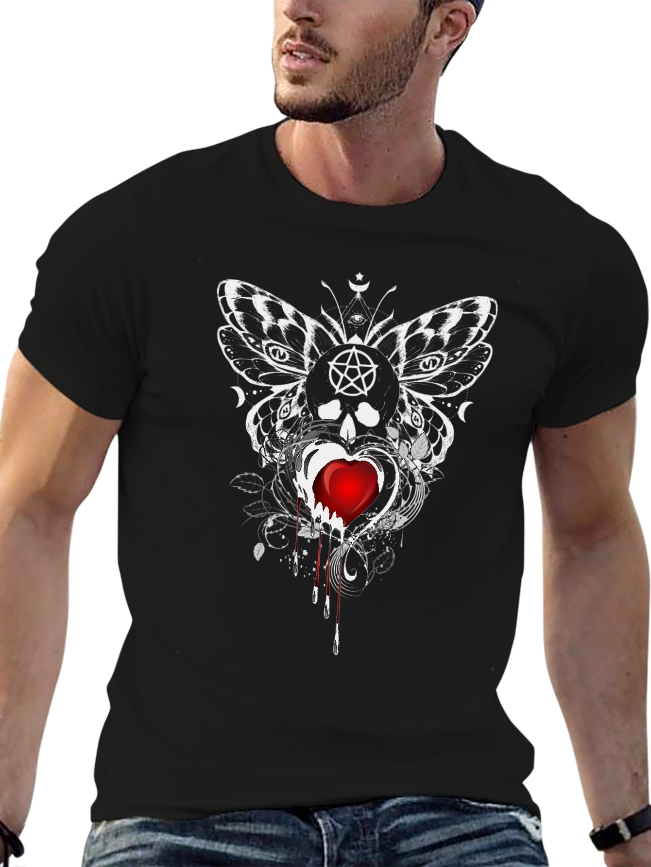 Gothic Butterfly Skull Heart Tee