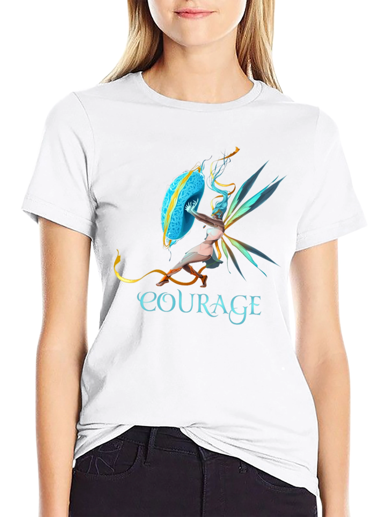 Courage Fairy Shield Graphic Tee - Black