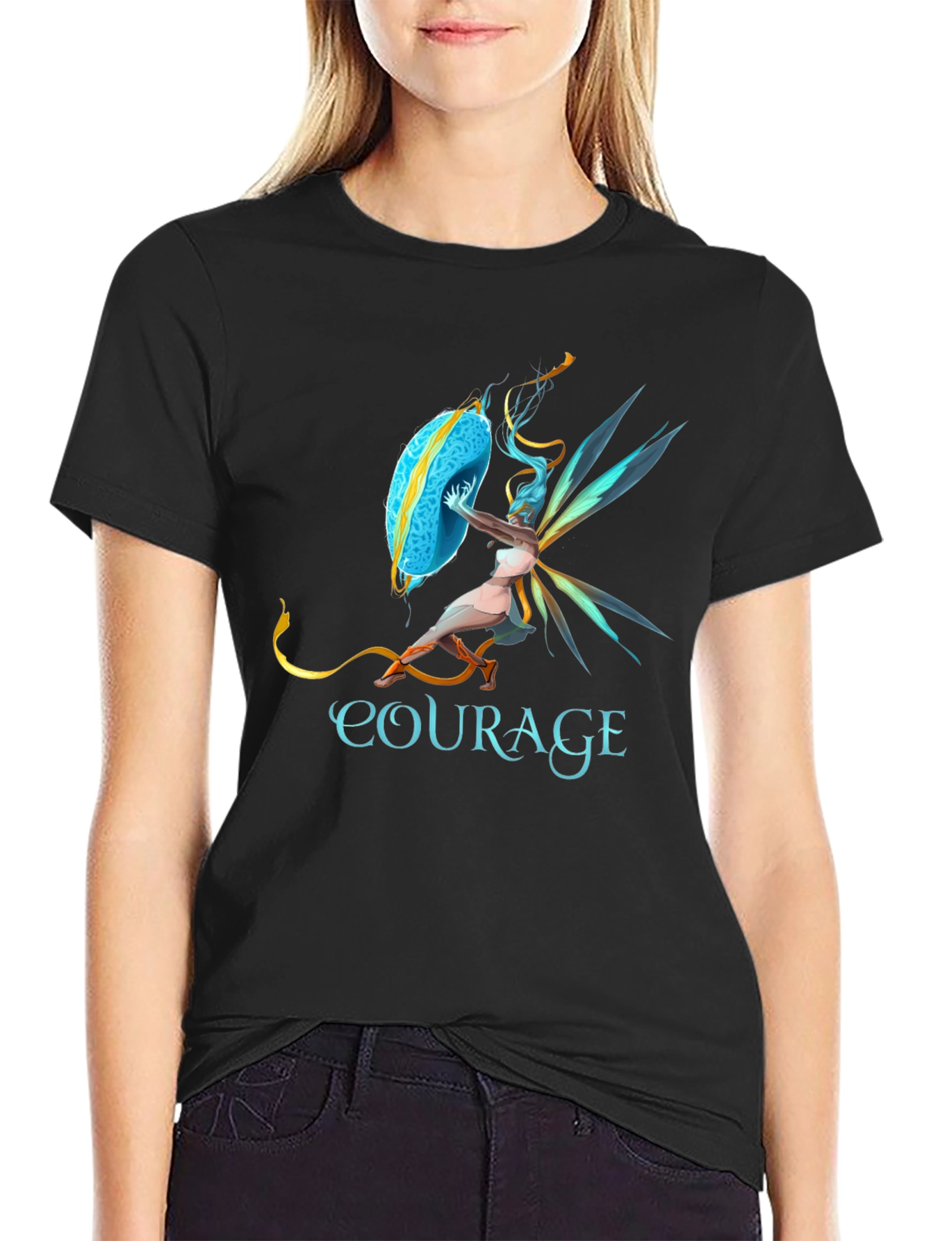 Courage Fairy Shield Graphic Tee - Black