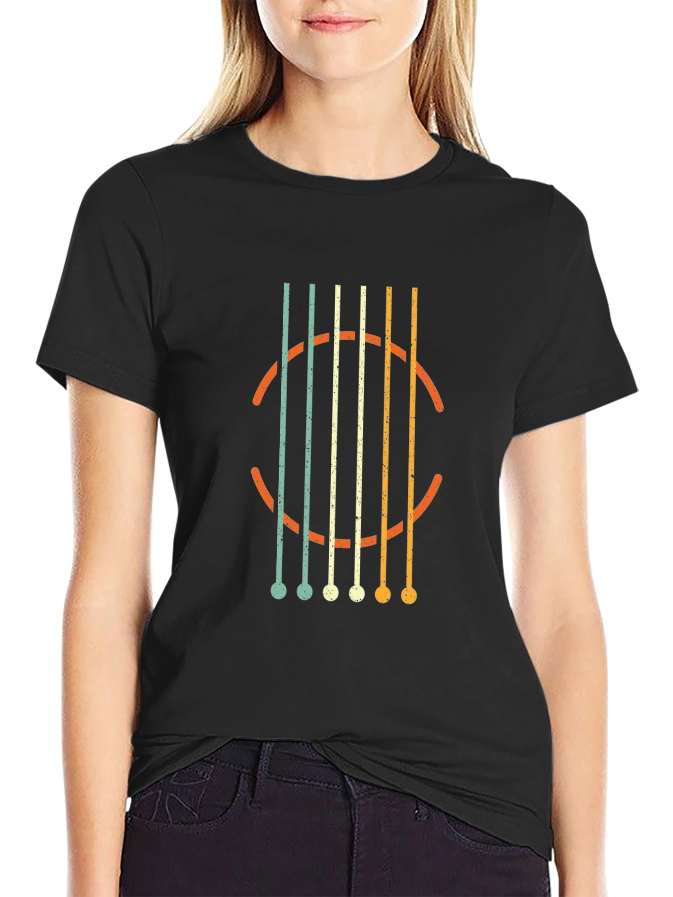 Retro Guitar String Graphic Black T-Shirt