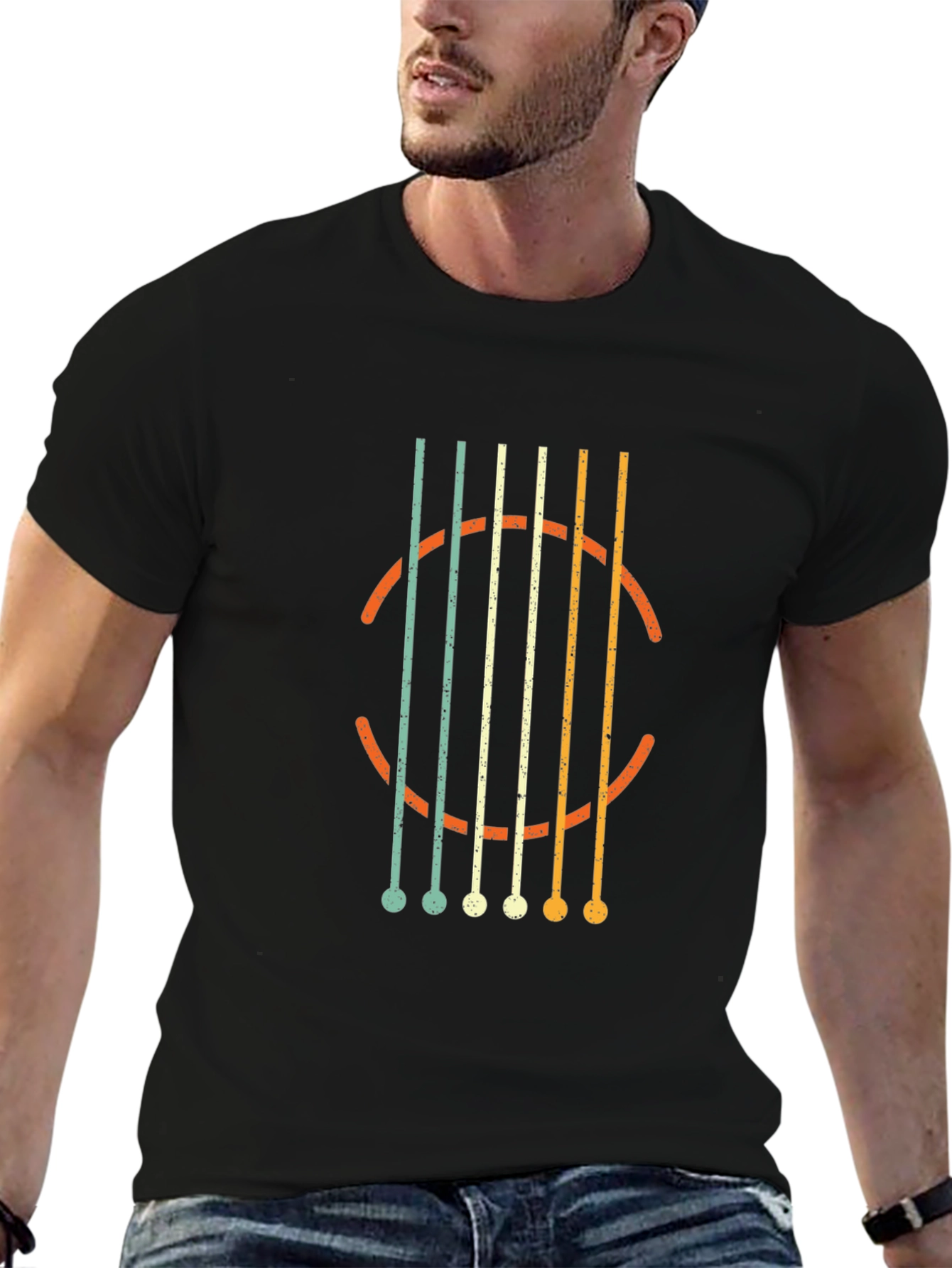 Retro Guitar String Graphic Black T-Shirt