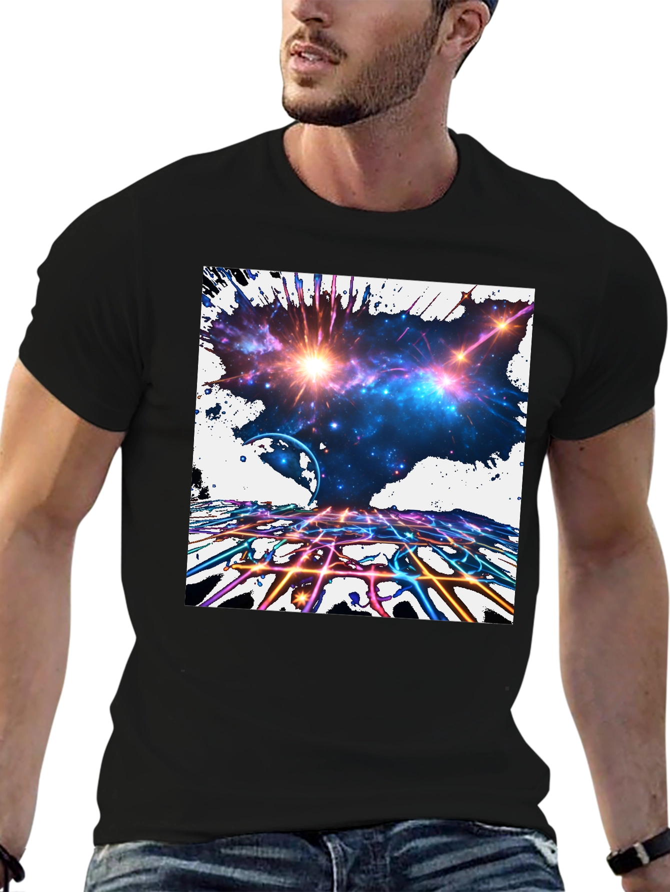 Galaxy Explosion Graphic Black T-Shirt
