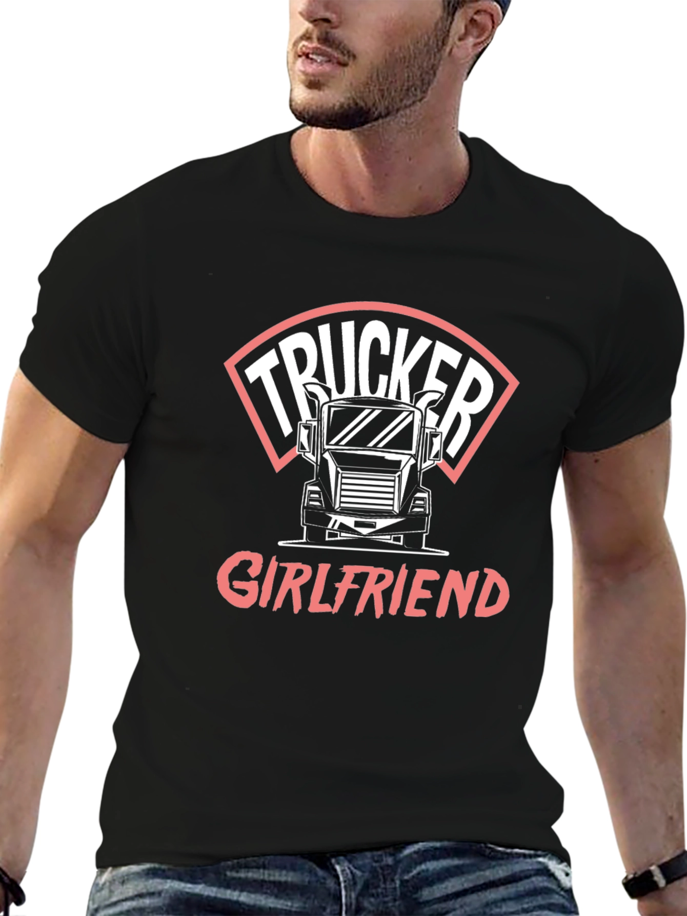 Trucker Girlfriend T-Shirt - Black Crew Neck Tee