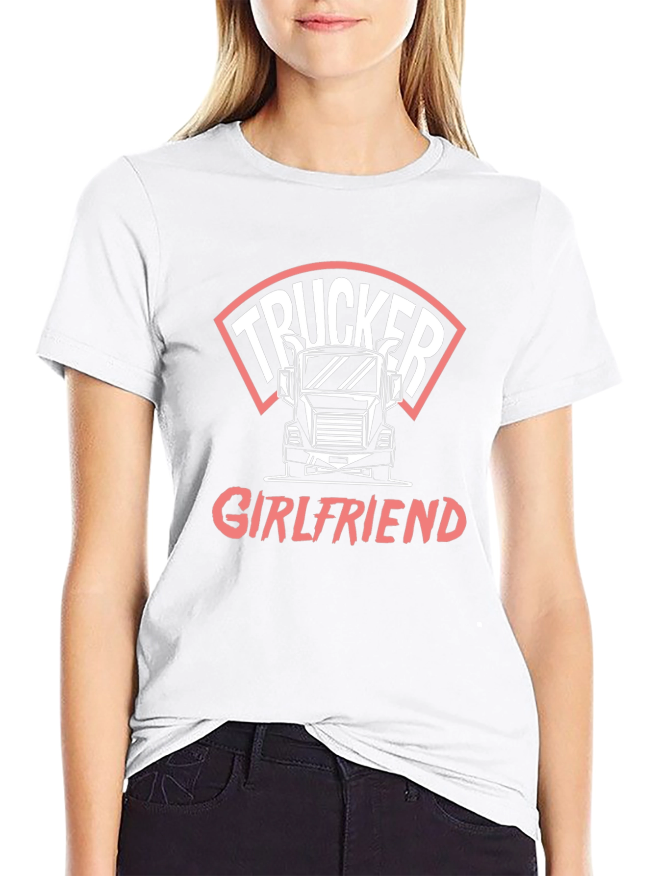 Trucker Girlfriend T-Shirt - Black Crew Neck Tee