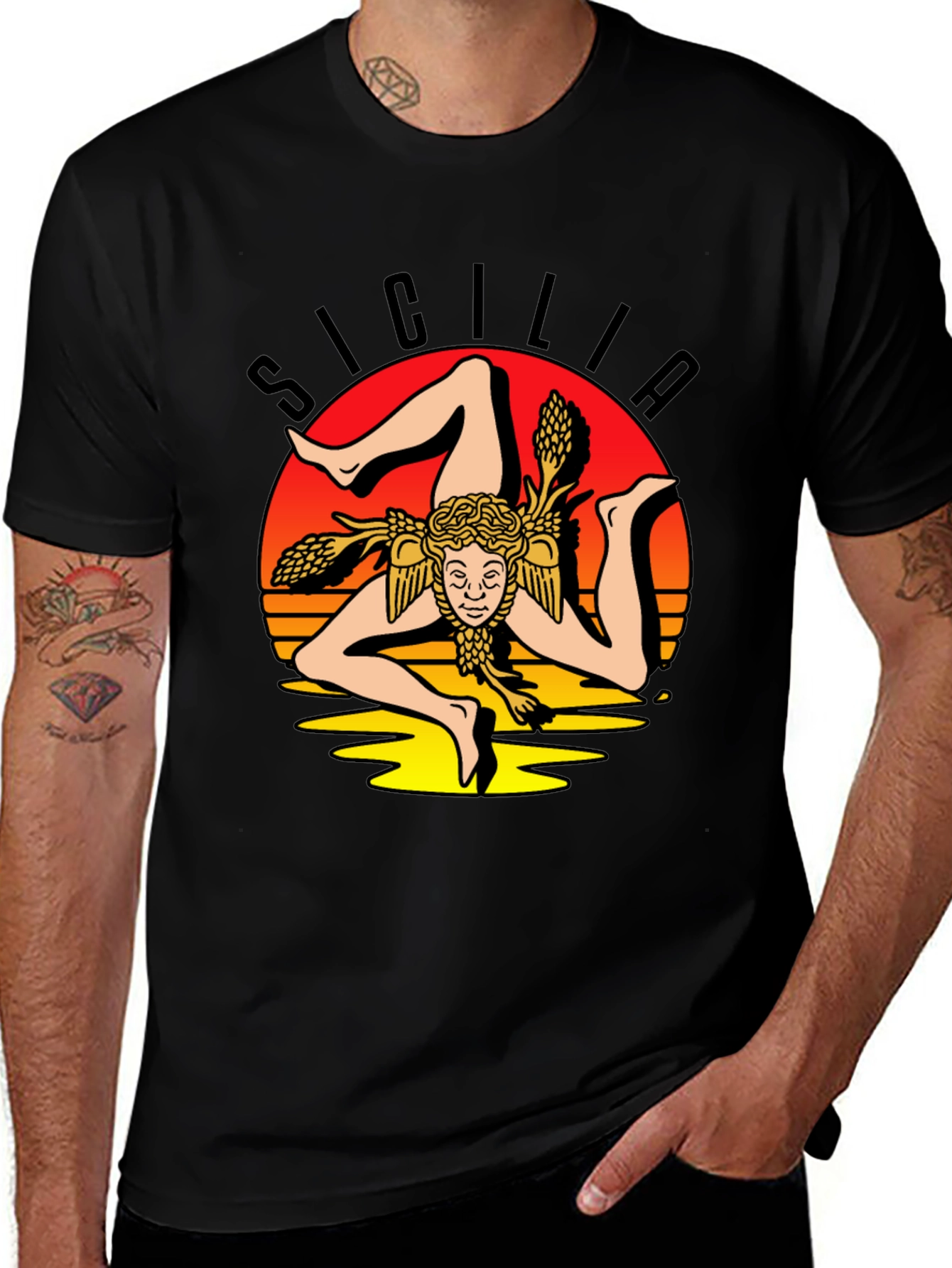 Sicilia Symbol Graphic Tee - Stylish Black T-Shirt