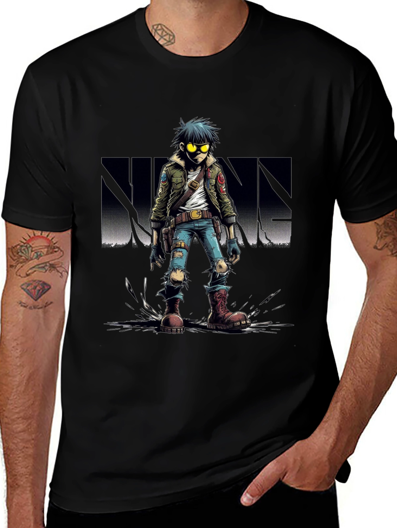 Gorillaz 2D Character Graphic Black T-Shirt