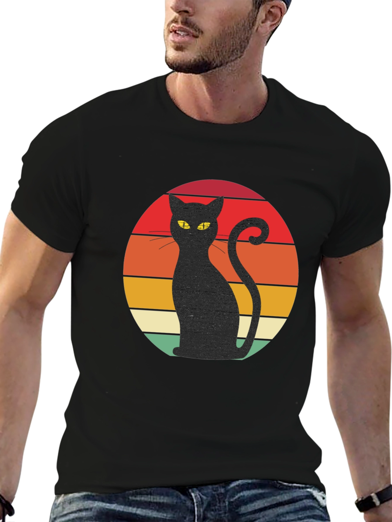 Retro Cat T-Shirt - Black Cat Silhouette