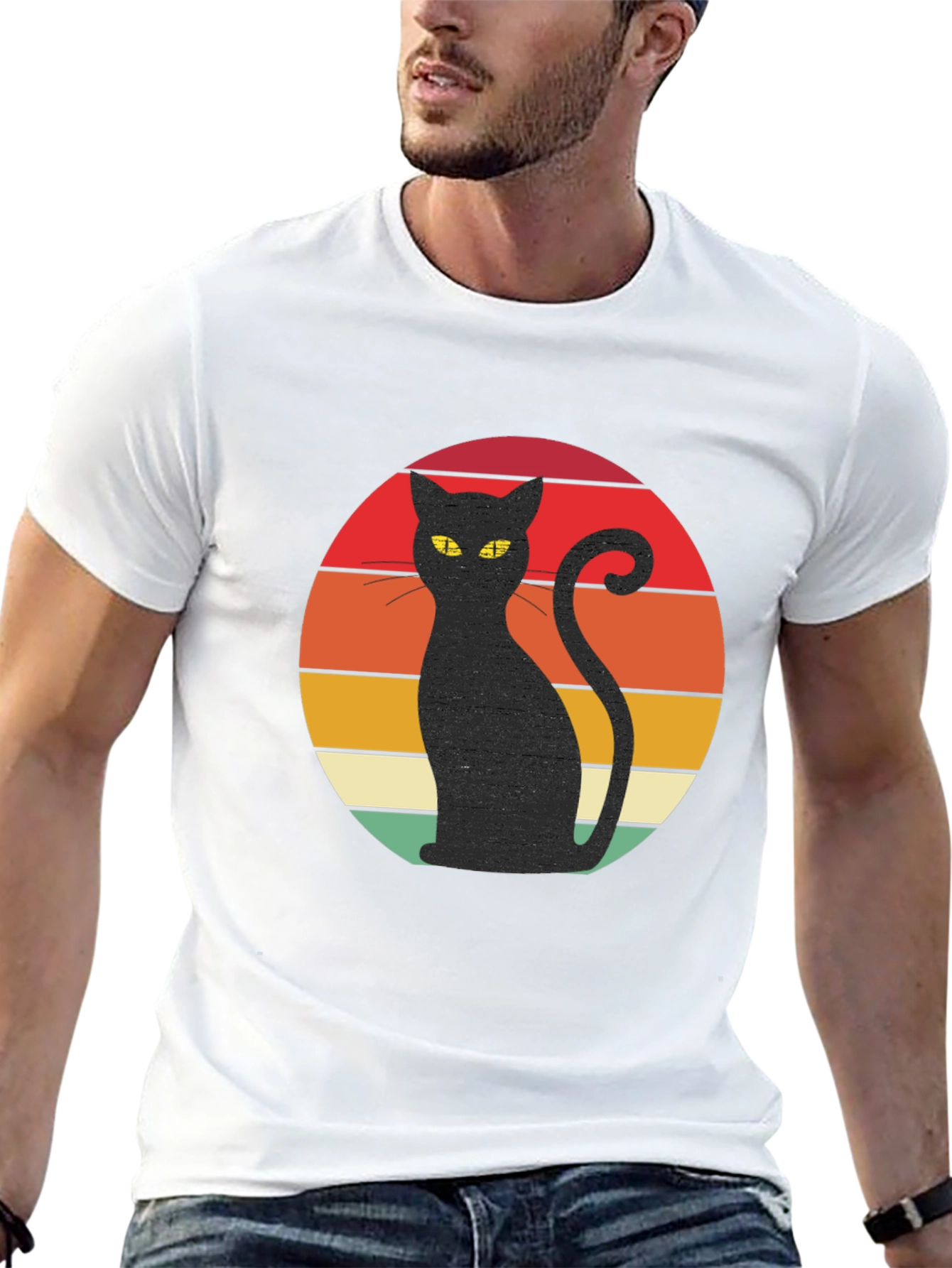 Retro Cat T-Shirt - Black Cat Silhouette