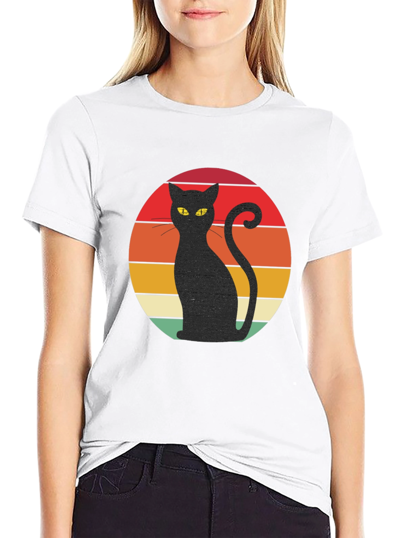Retro Cat T-Shirt - Black Cat Silhouette