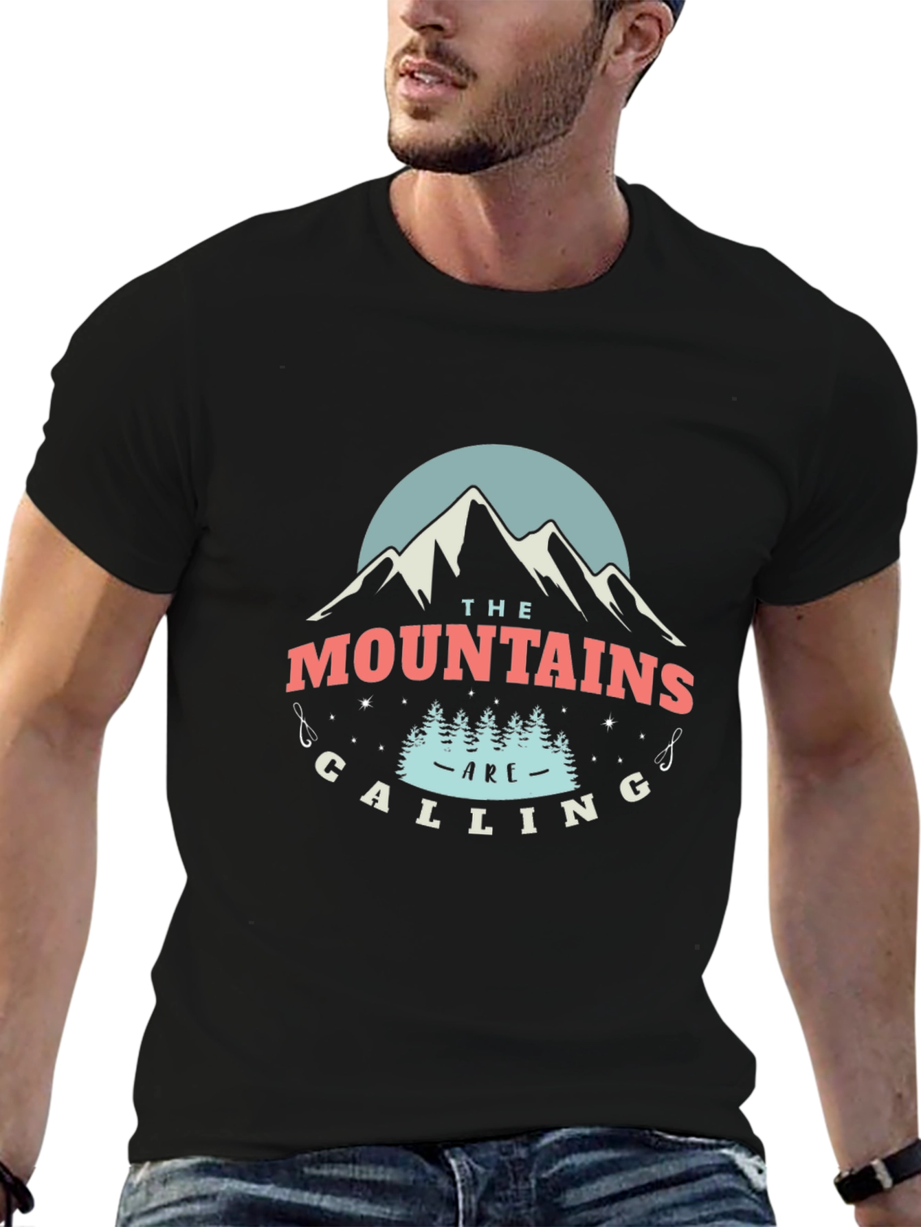 Mountains Are Calling Black Graphic T-Shirt