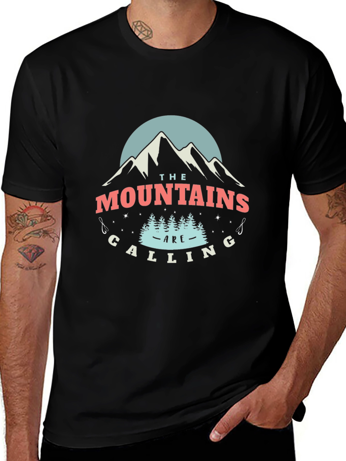 Mountains Are Calling Black Graphic T-Shirt