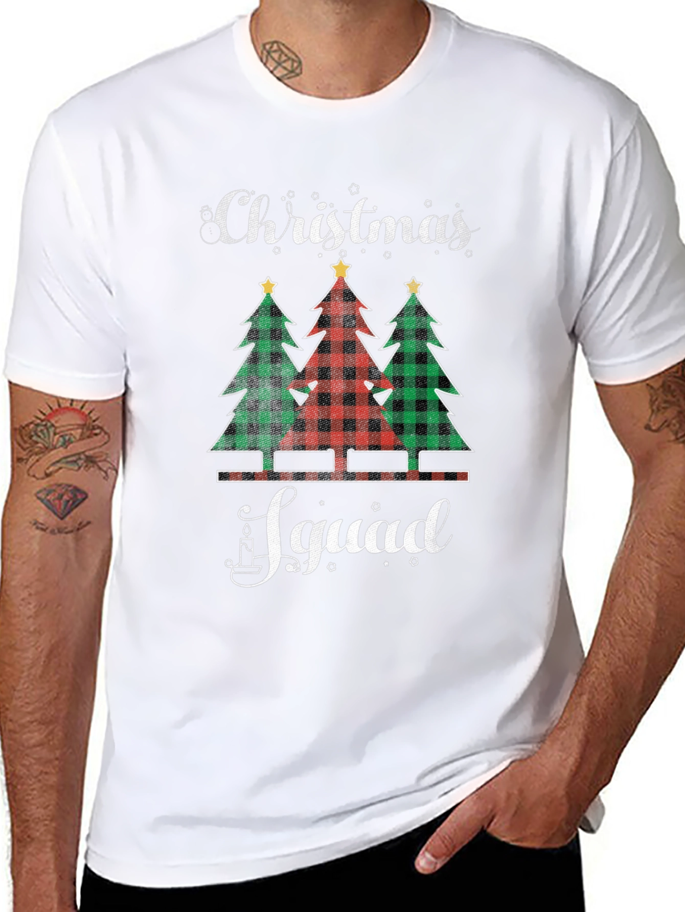 Christmas Squad Plaid Trees Graphic Tee