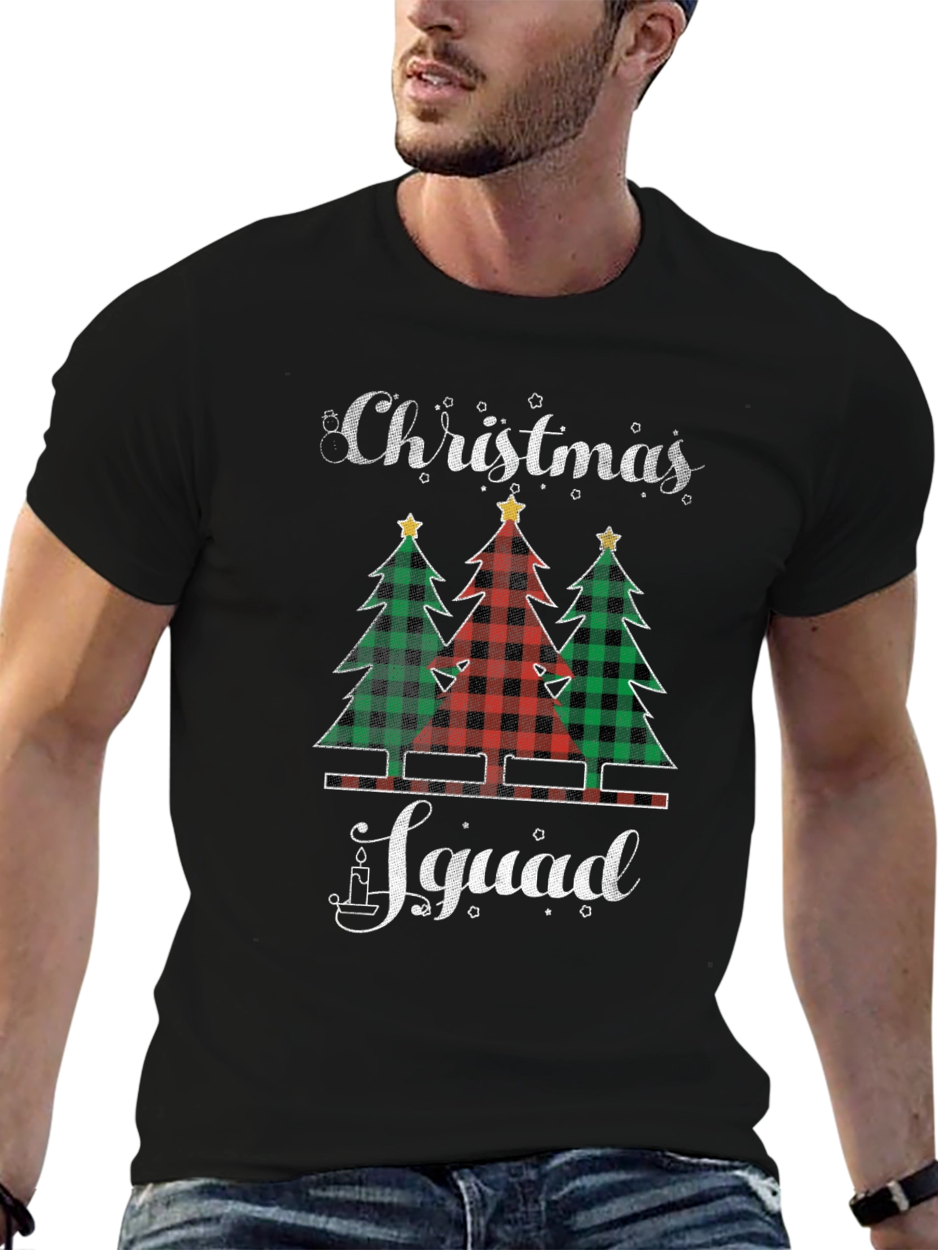 Christmas Squad Plaid Trees Graphic Tee