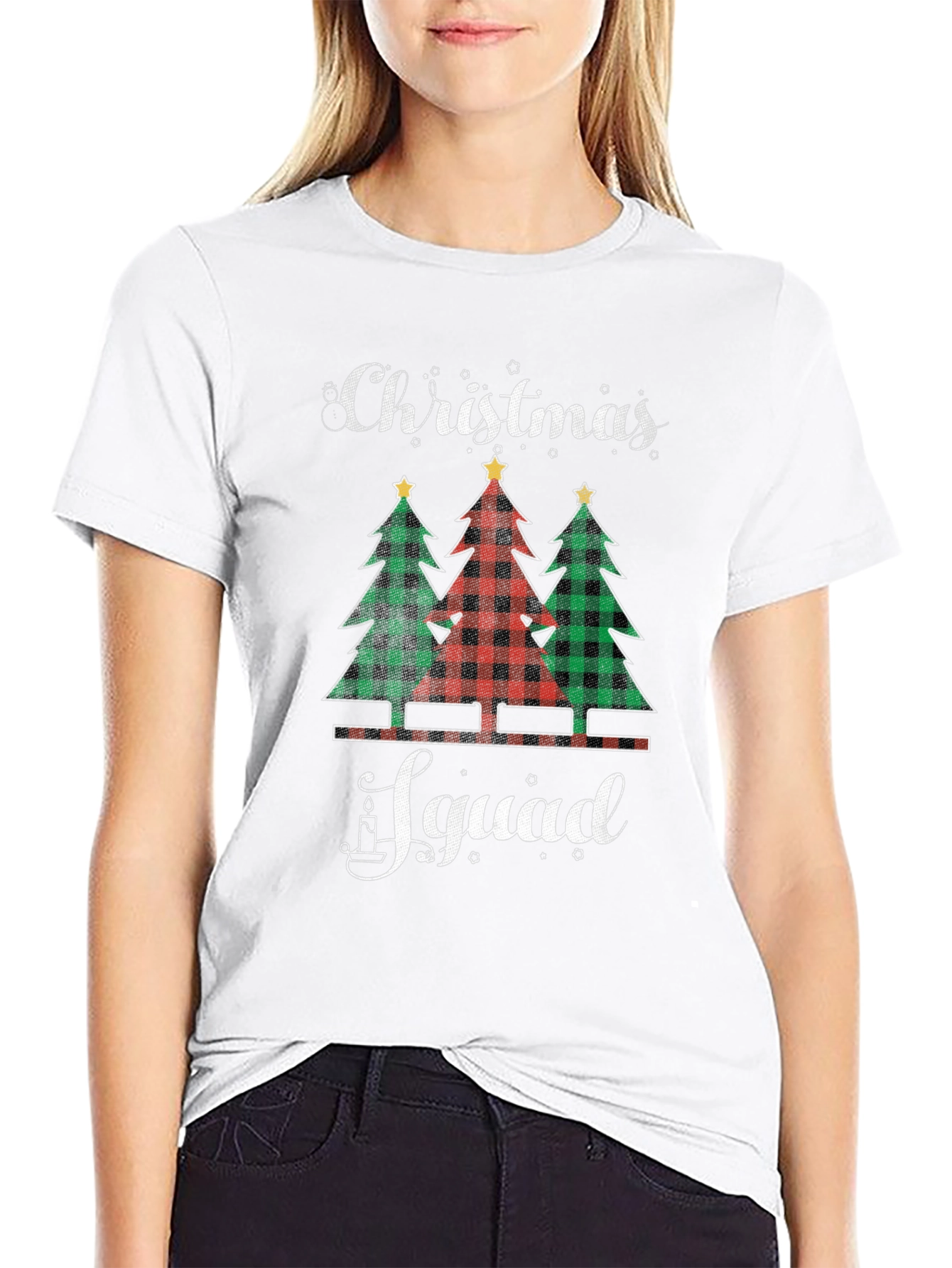 Christmas Squad Plaid Trees Graphic Tee