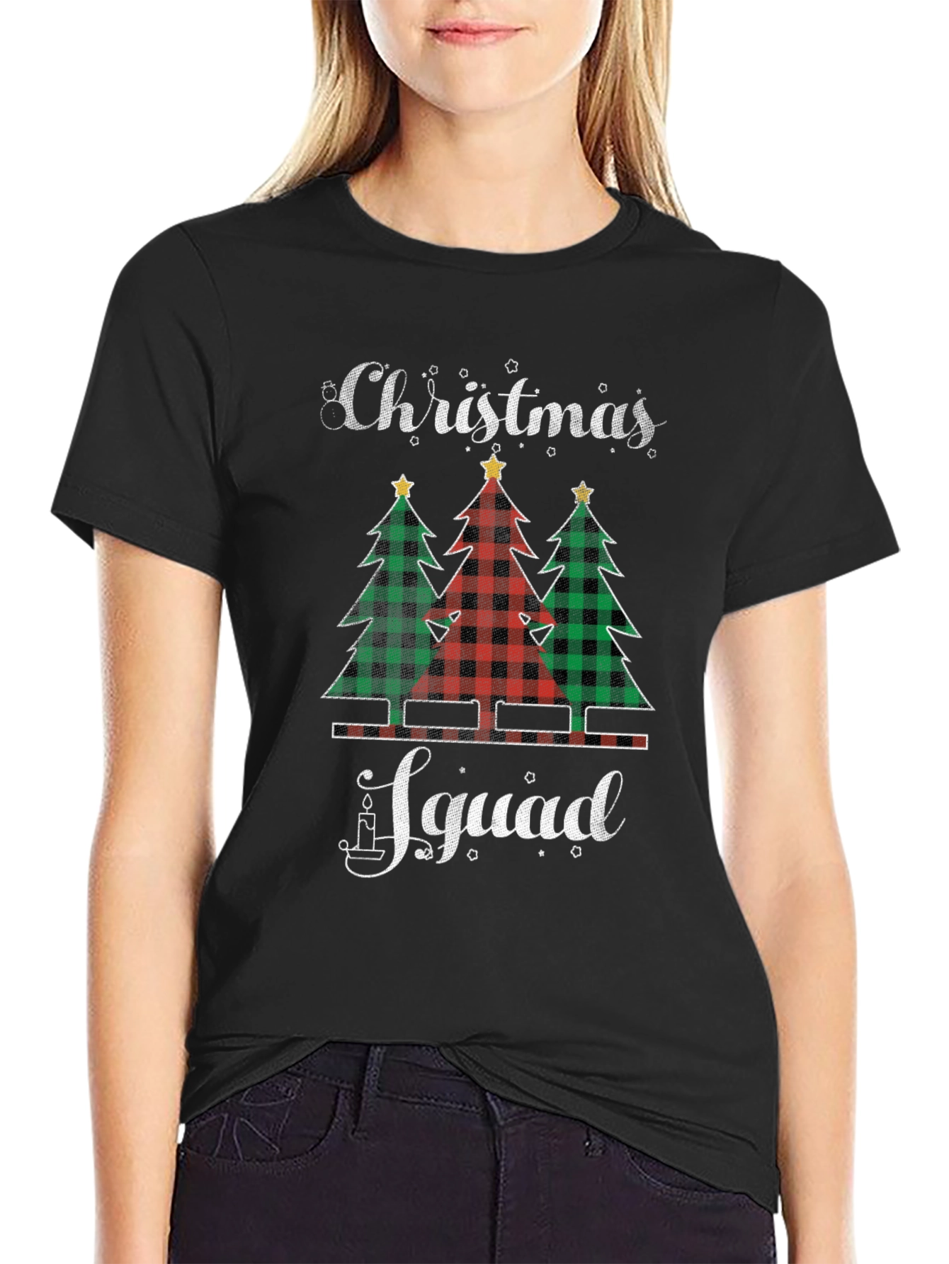 Christmas Squad Plaid Trees Graphic Tee