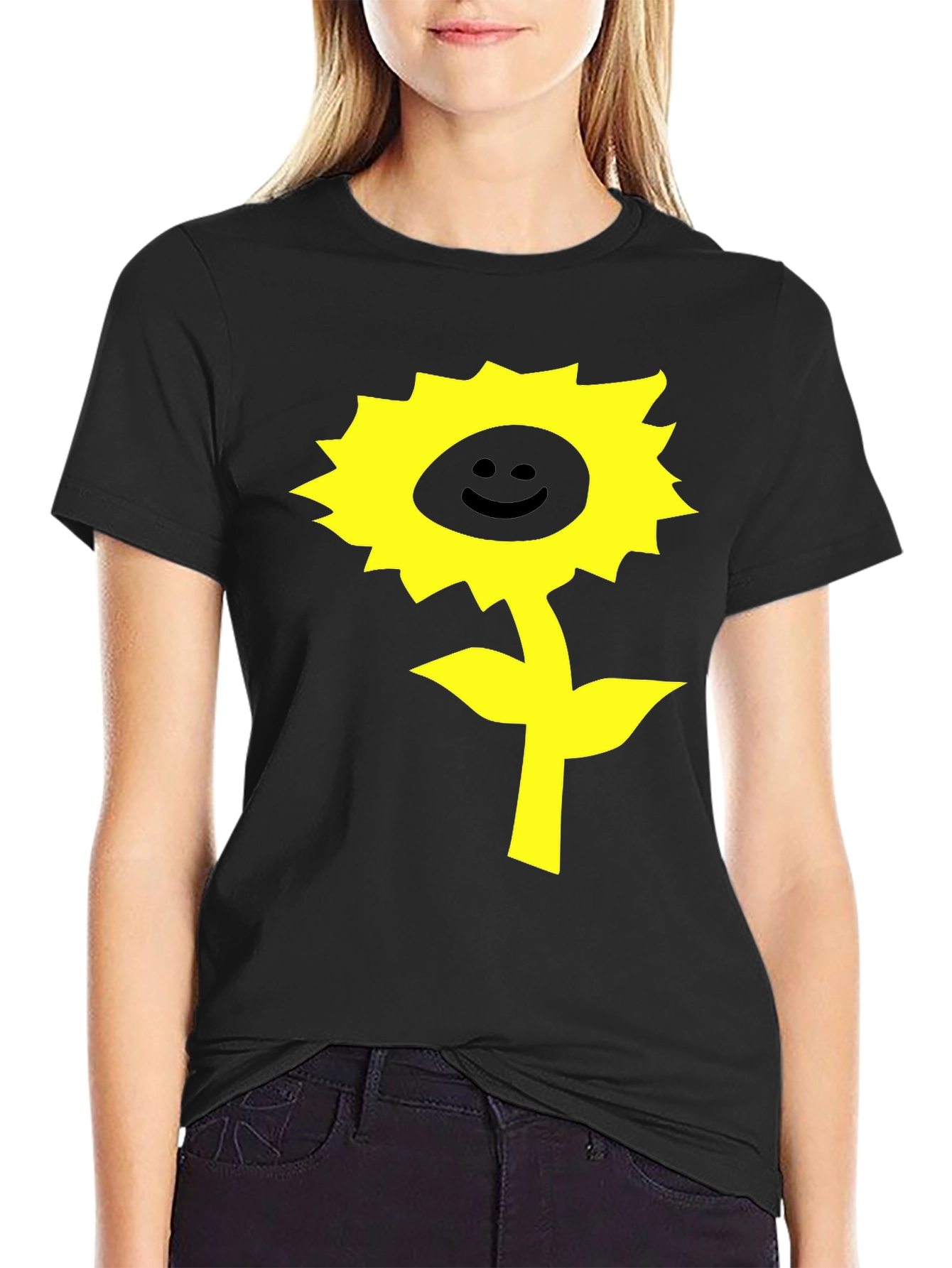 Happy Sunflower Graphic T-Shirt - Black