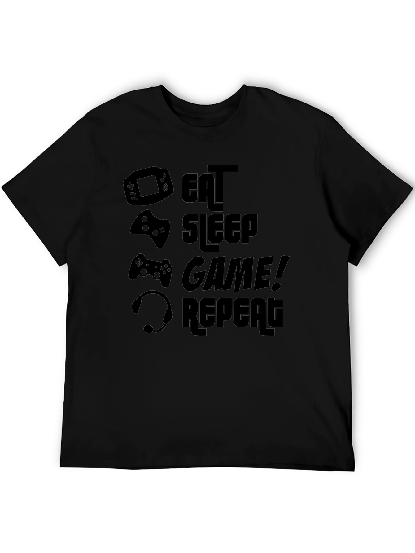 Eat Sleep Game Repeat Black Graphic T-Shirt