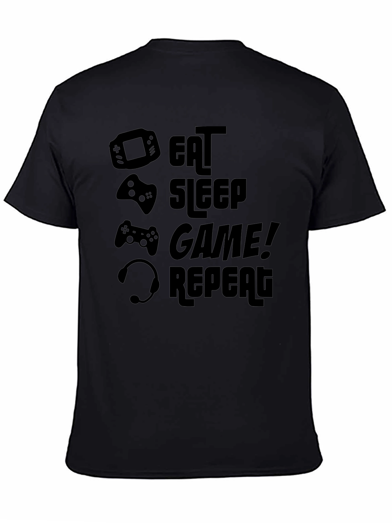 Eat Sleep Game Repeat Black Graphic T-Shirt