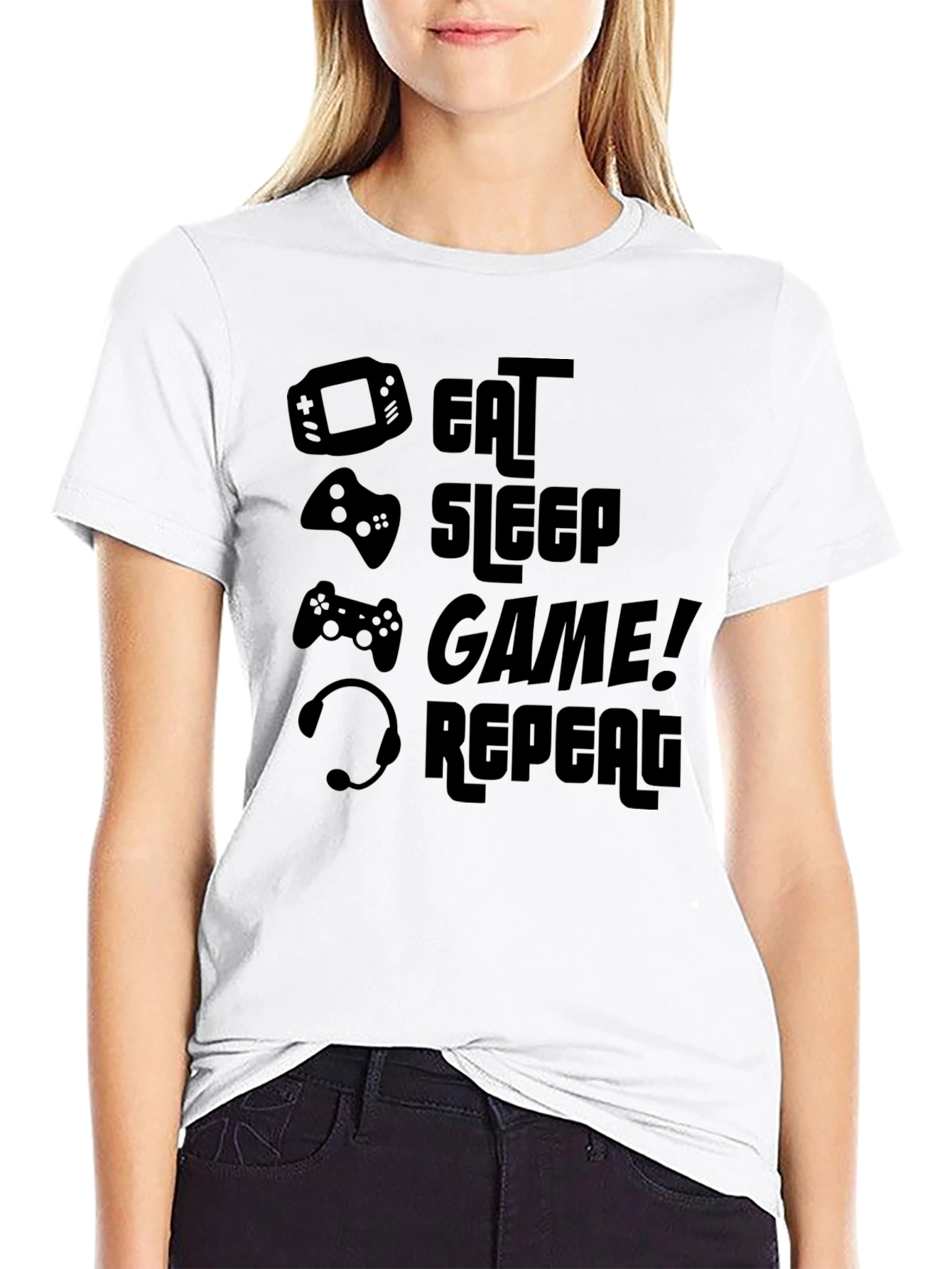 Eat Sleep Game Repeat Black Graphic T-Shirt