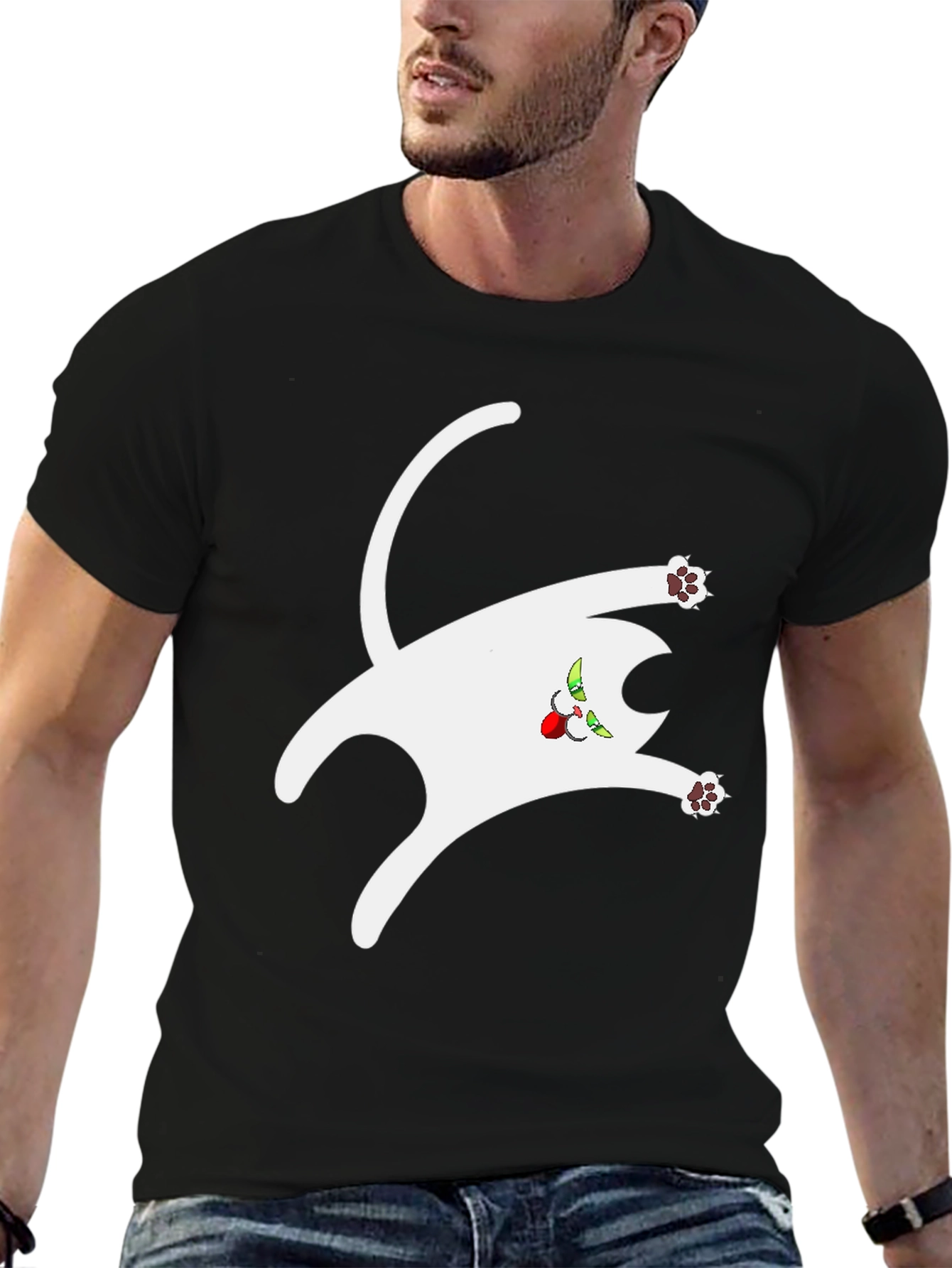 Funny Cat Graphic Tee - Black Cotton T-Shirt