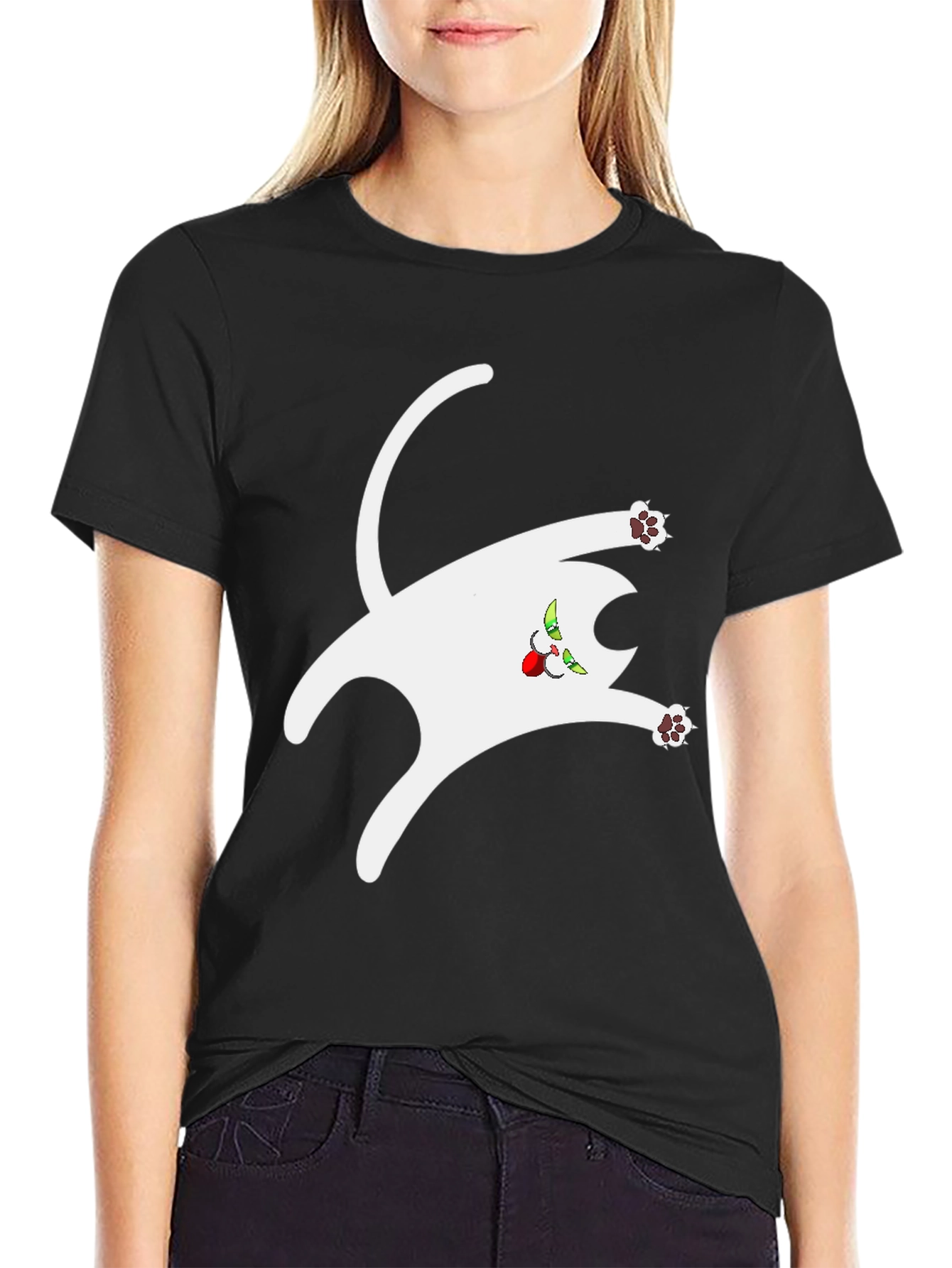 Funny Cat Graphic Tee - Black Cotton T-Shirt
