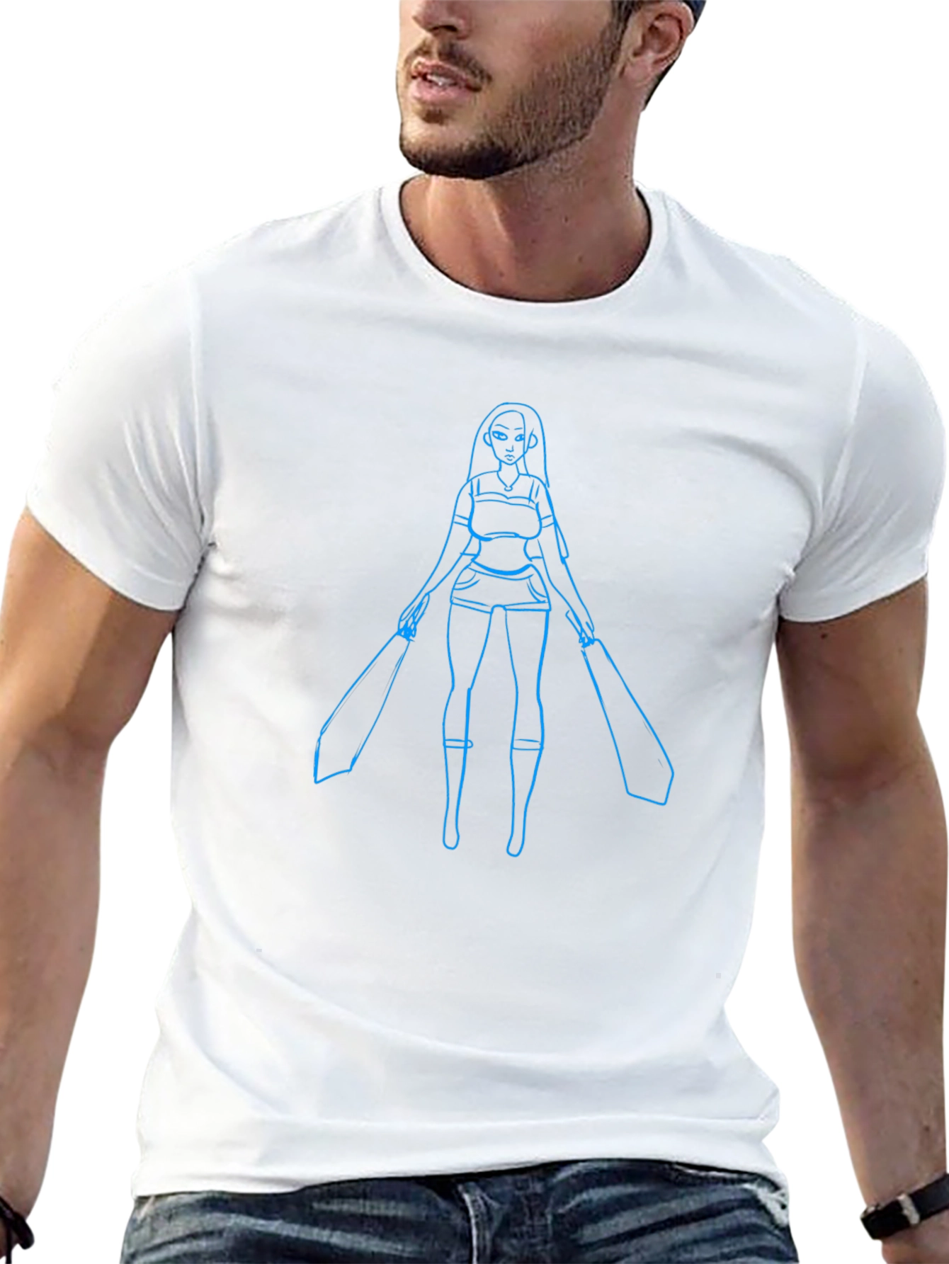 Blue Warrior Graphic Black T-Shirt