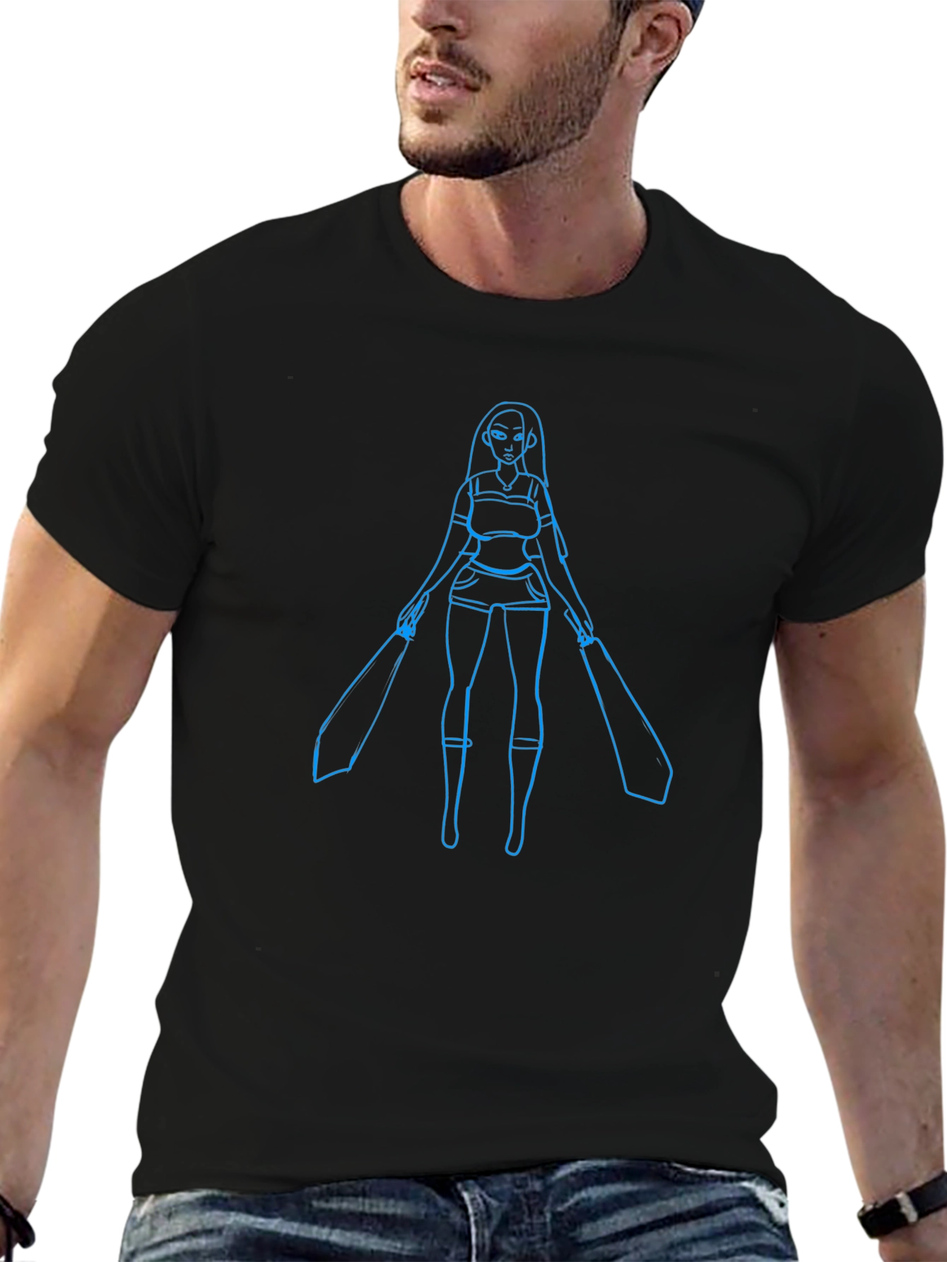 Blue Warrior Graphic Black T-Shirt