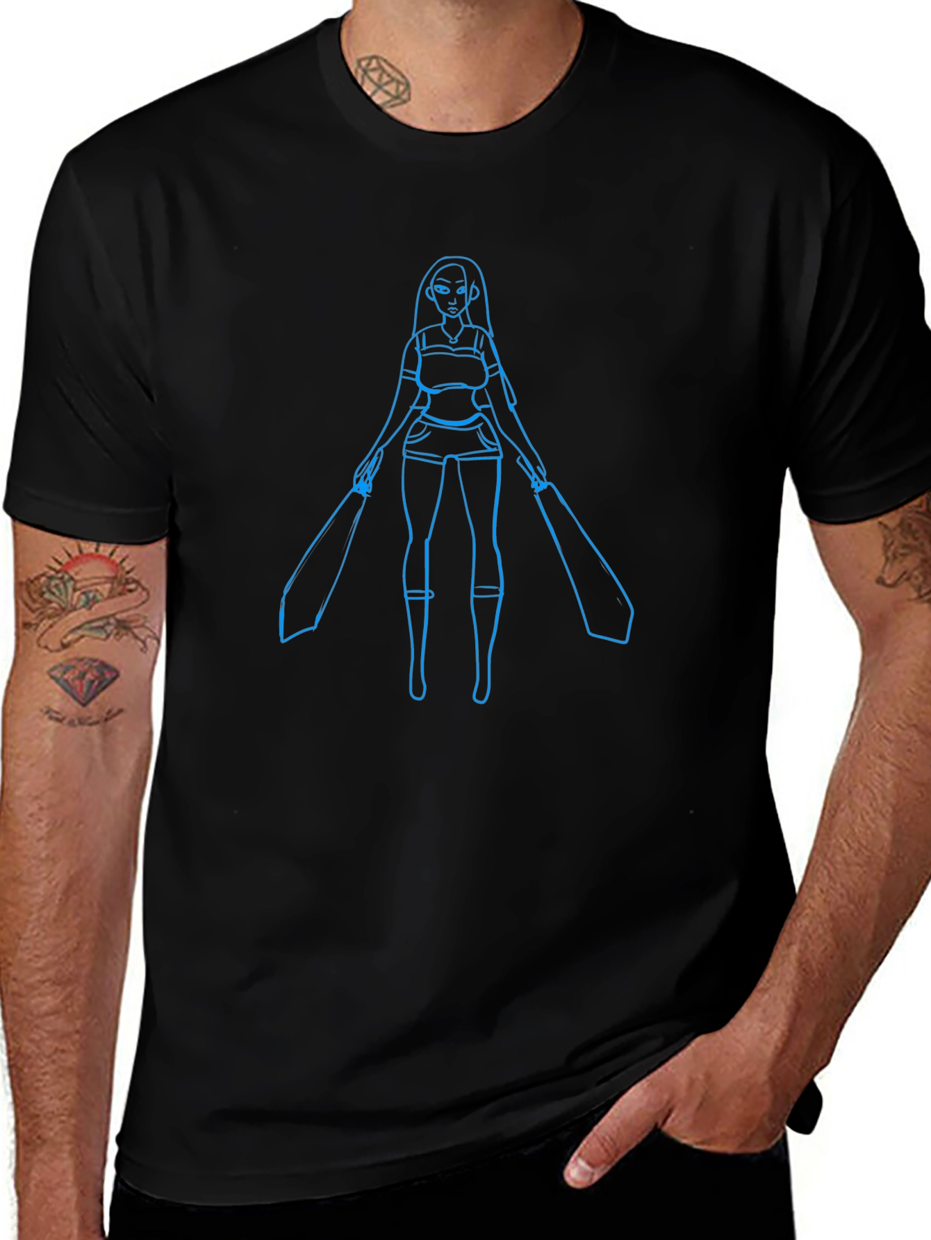 Blue Warrior Graphic Black T-Shirt