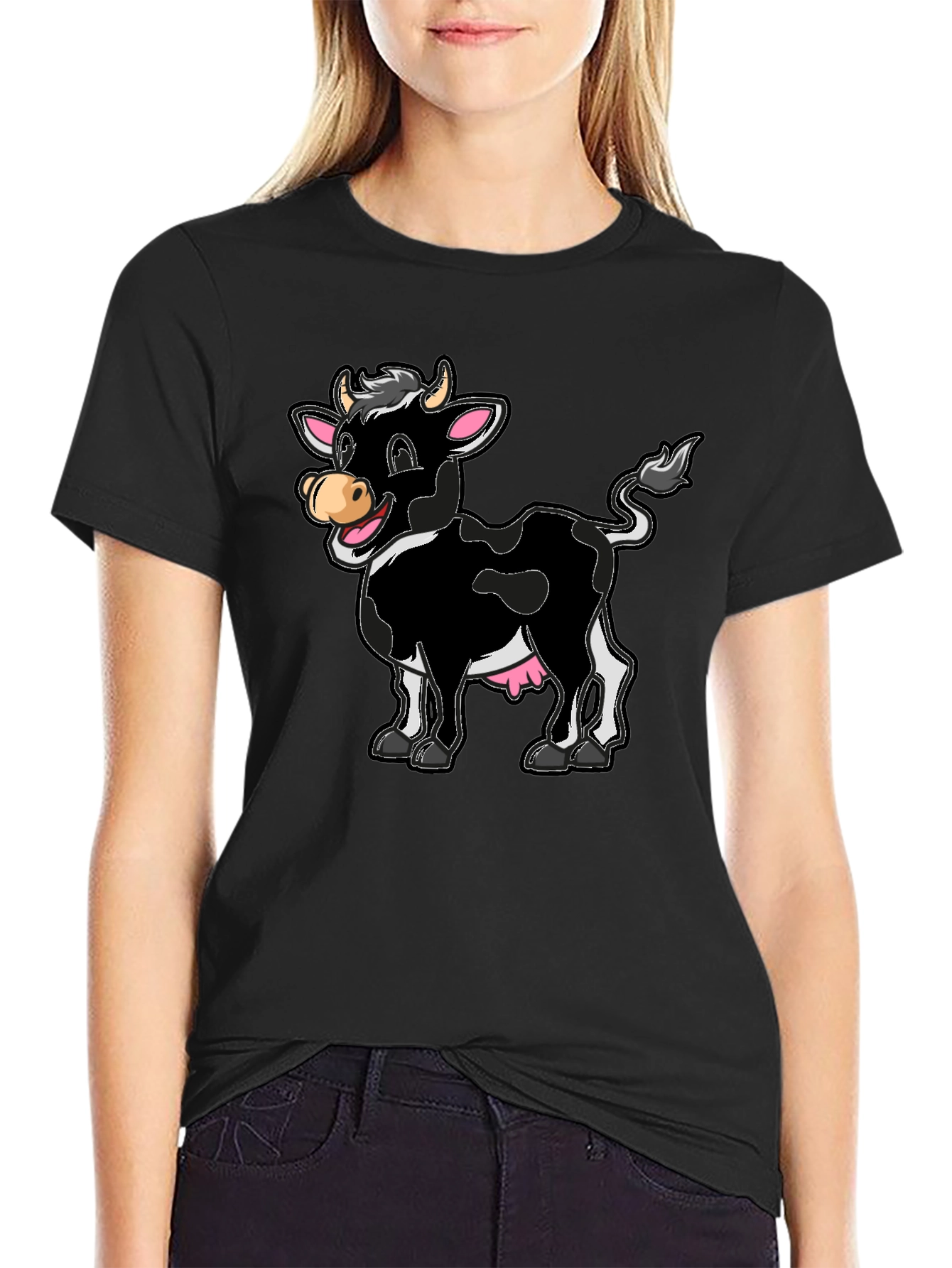 Funny Cartoon Cow Graphic Print T-Shirt