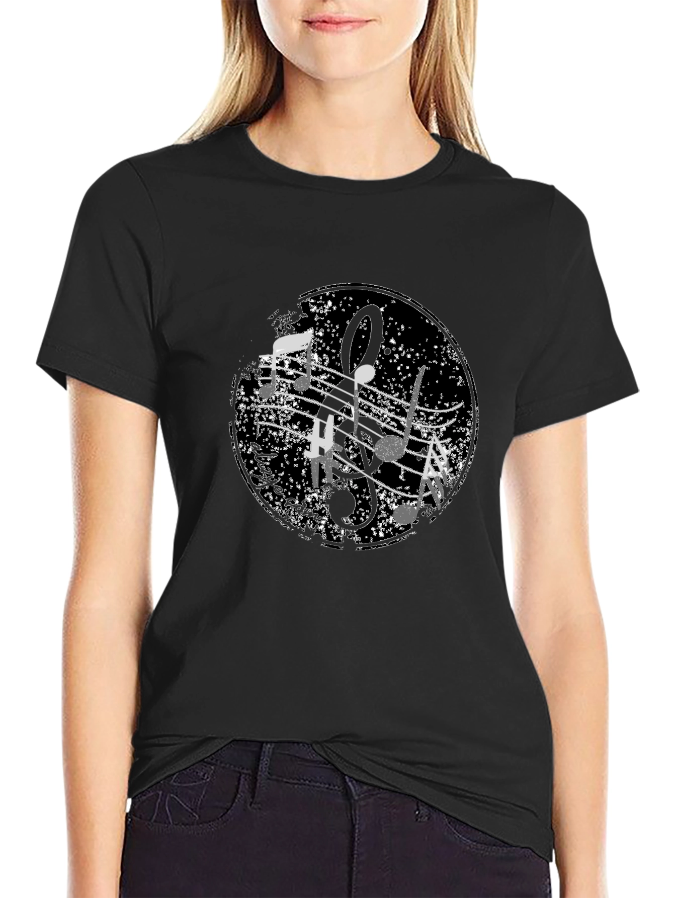 Musical Note Graphic Black T-Shirt