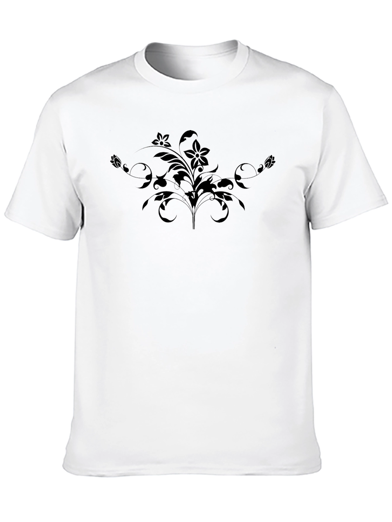 Floral Graphic Print Crew Neck Tee - Black